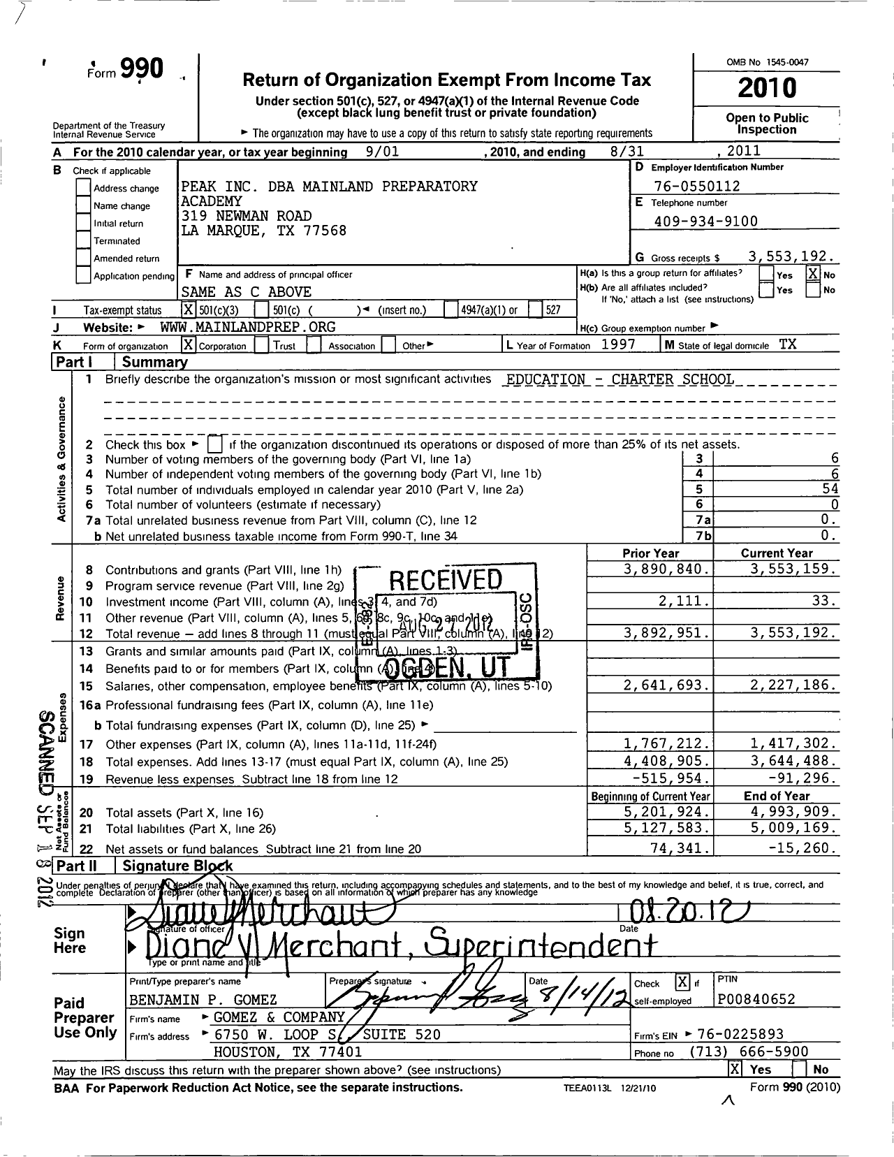 Image of first page of 2010 Form 990 for Partnership To Ensure the Acquisition of Knowledge