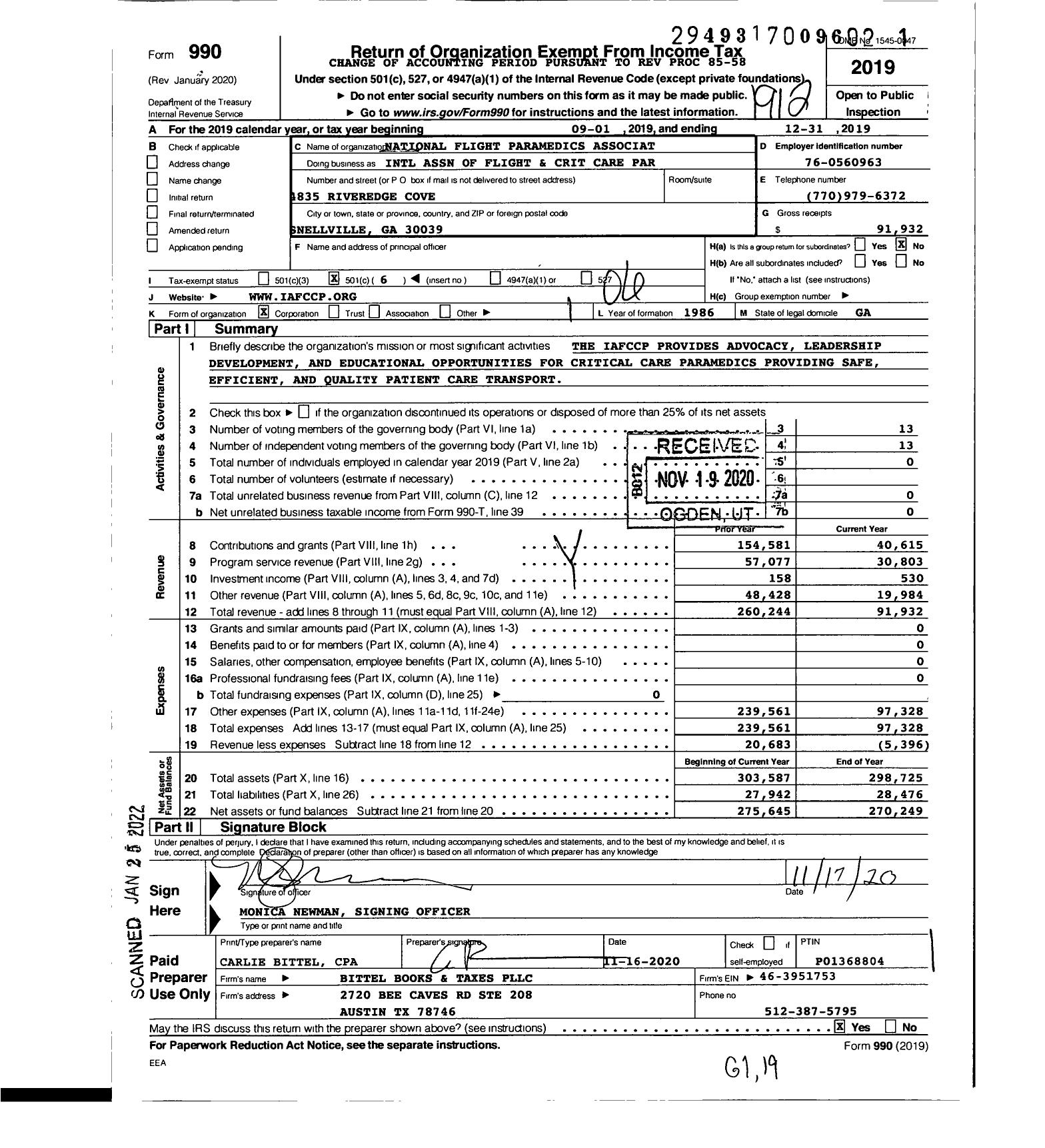 Image of first page of 2019 Form 990O for National Flight Paramedics Association