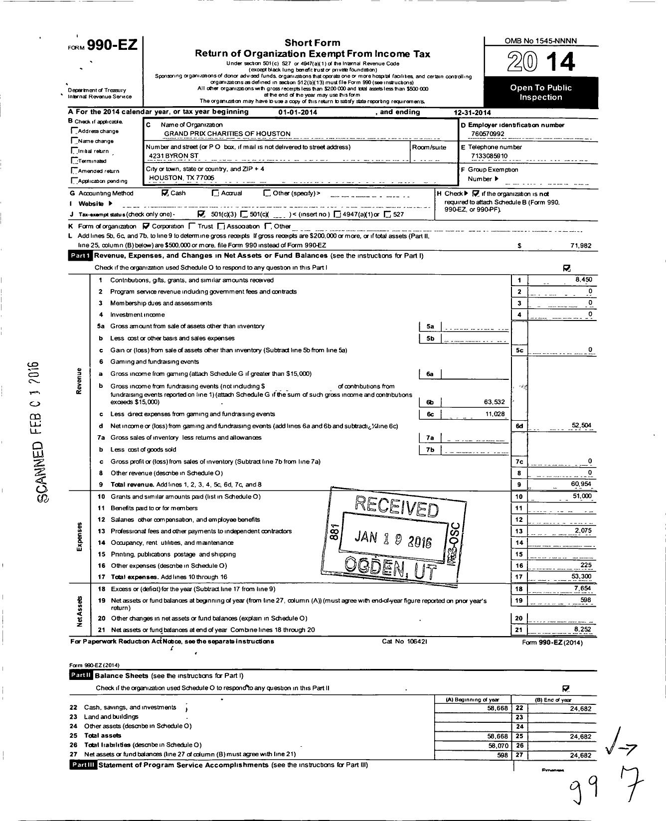 Image of first page of 2014 Form 990EZ for Grand Prix Charities of Houston