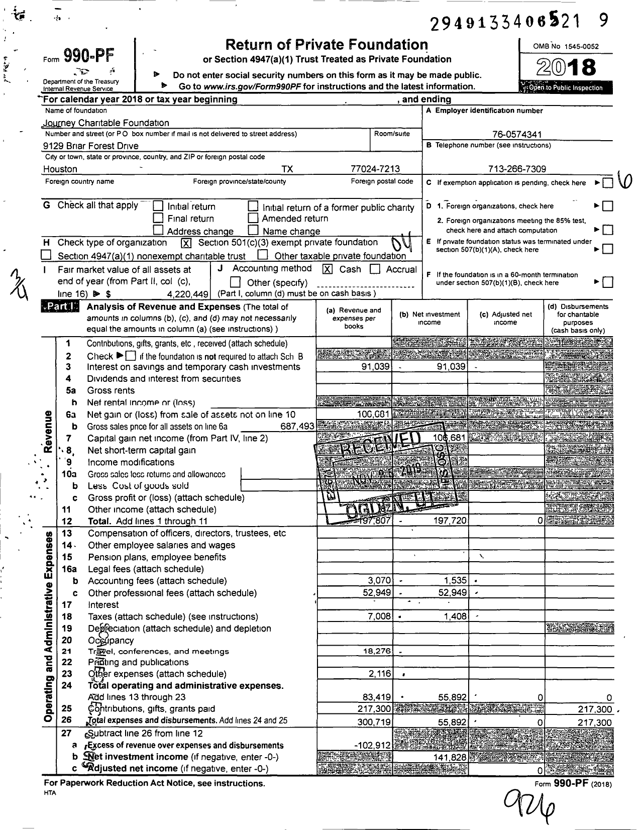 Image of first page of 2018 Form 990PF for Journey Charitable Foundation