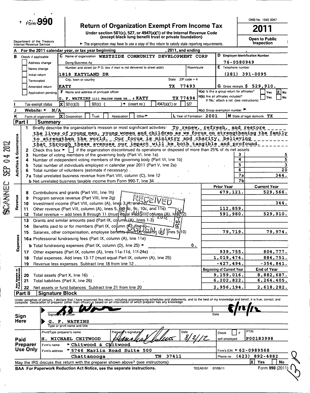 Image of first page of 2011 Form 990 for Westside Community Development Corporation