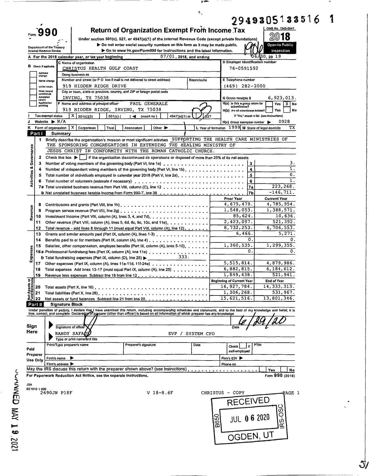 Image of first page of 2018 Form 990 for Christus Health Gulf Coast