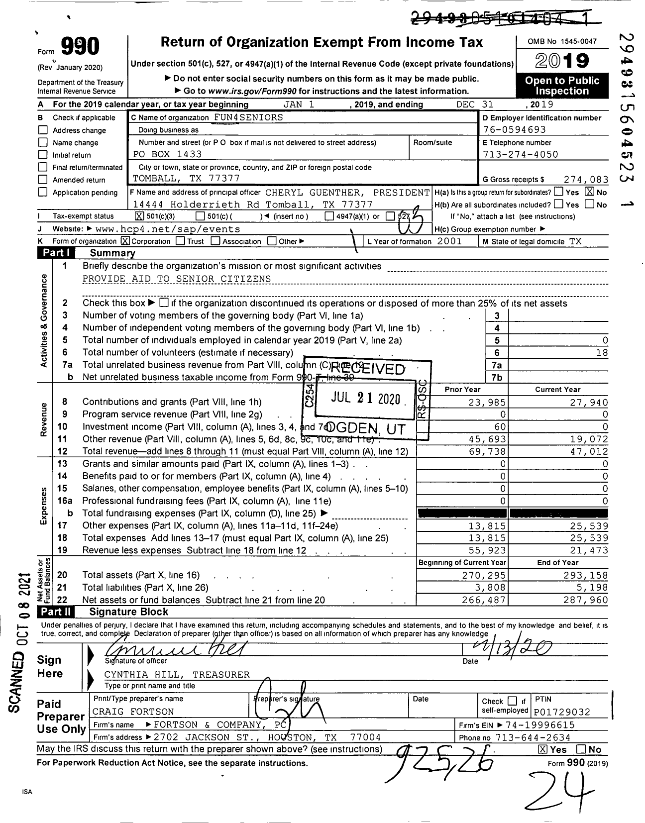 Image of first page of 2019 Form 990 for Fun4seniors