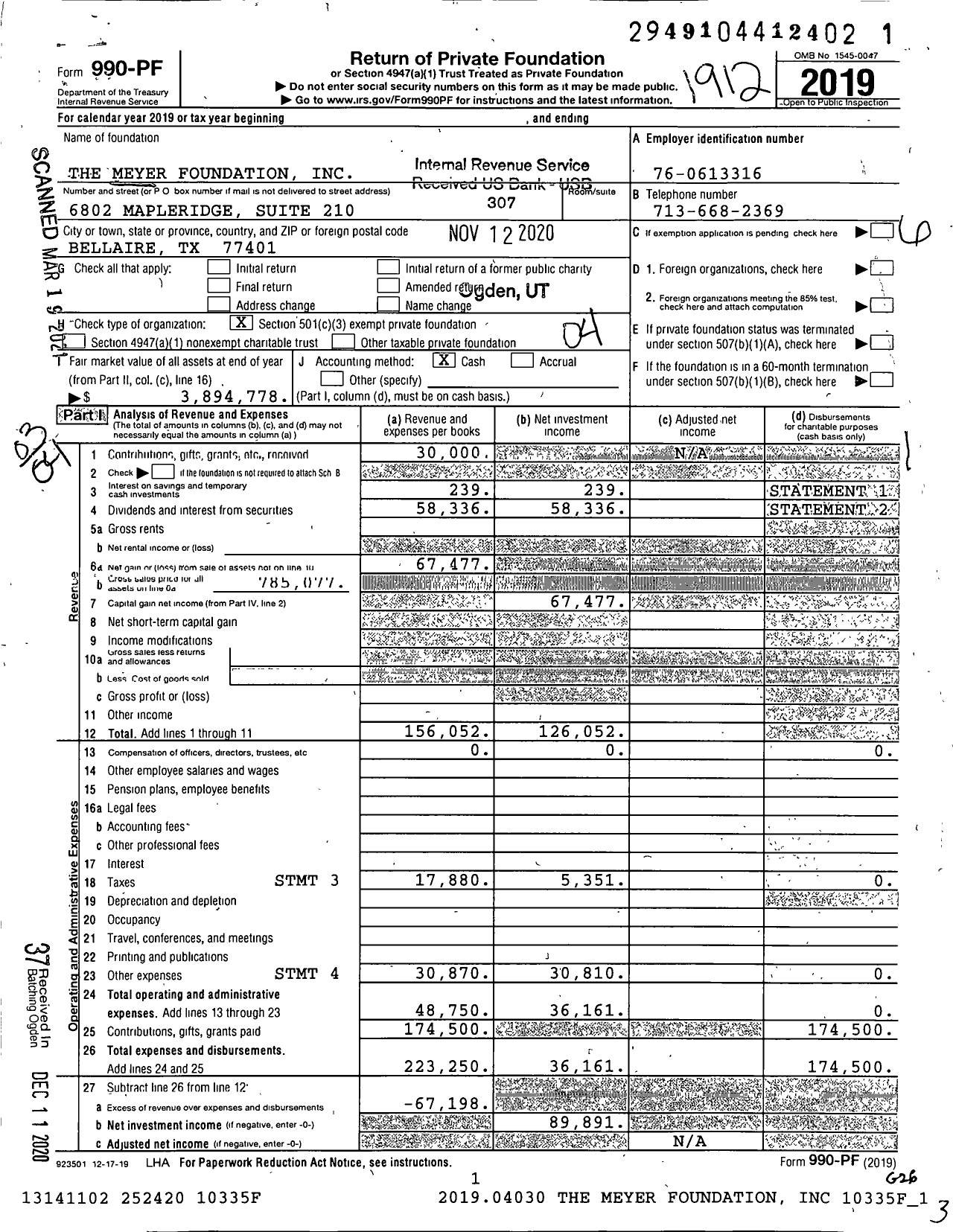 Image of first page of 2019 Form 990PF for The Meyer Foundation