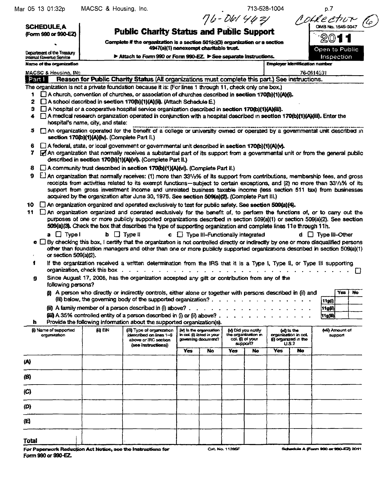 Image of first page of 2011 Form 990ER for Macsc and Housing