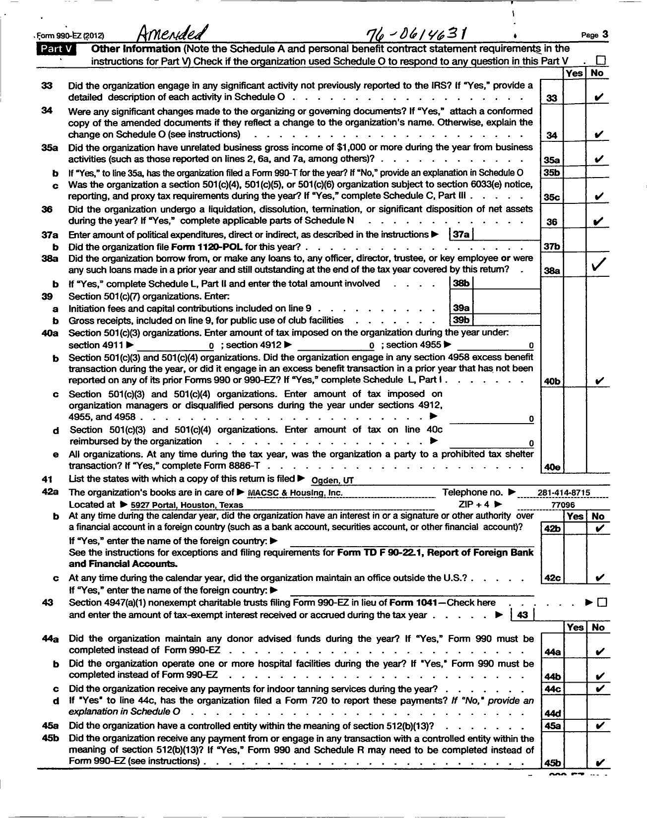 Image of first page of 2012 Form 990ER for Macsc and Housing