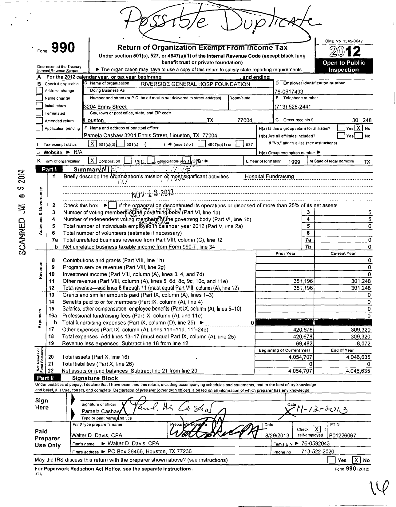 Image of first page of 2012 Form 990 for Riverside General Hospital Foundation