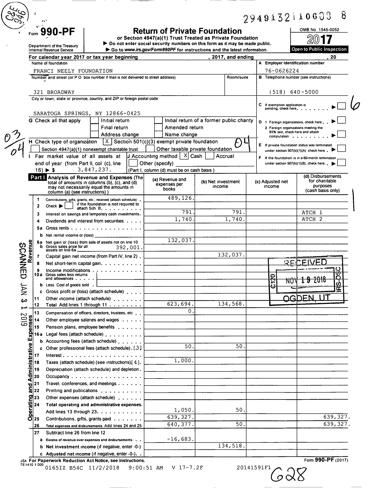 Image of first page of 2017 Form 990PF for Franci Neely Foundation
