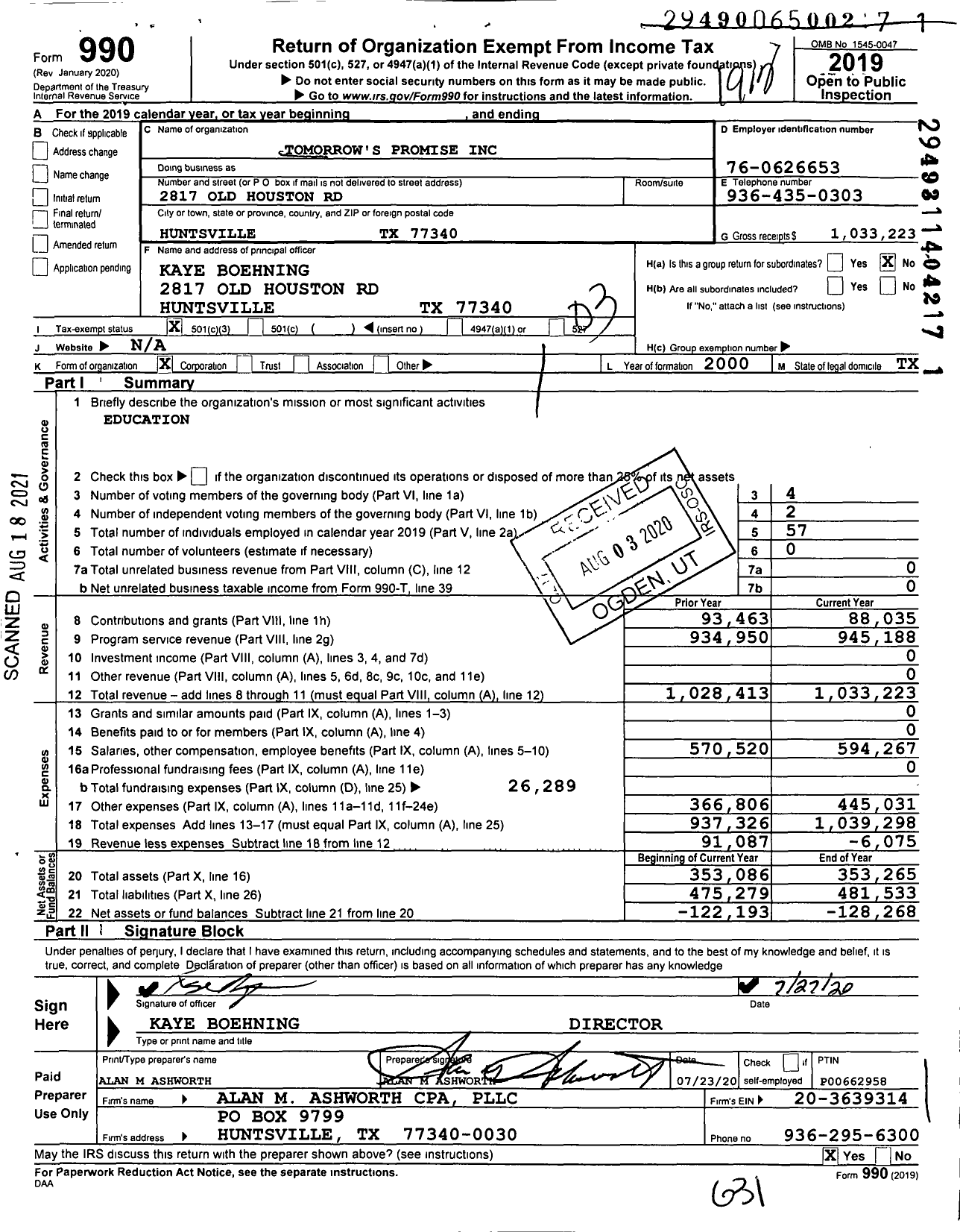 Image of first page of 2019 Form 990 for Tomorrow's Promise