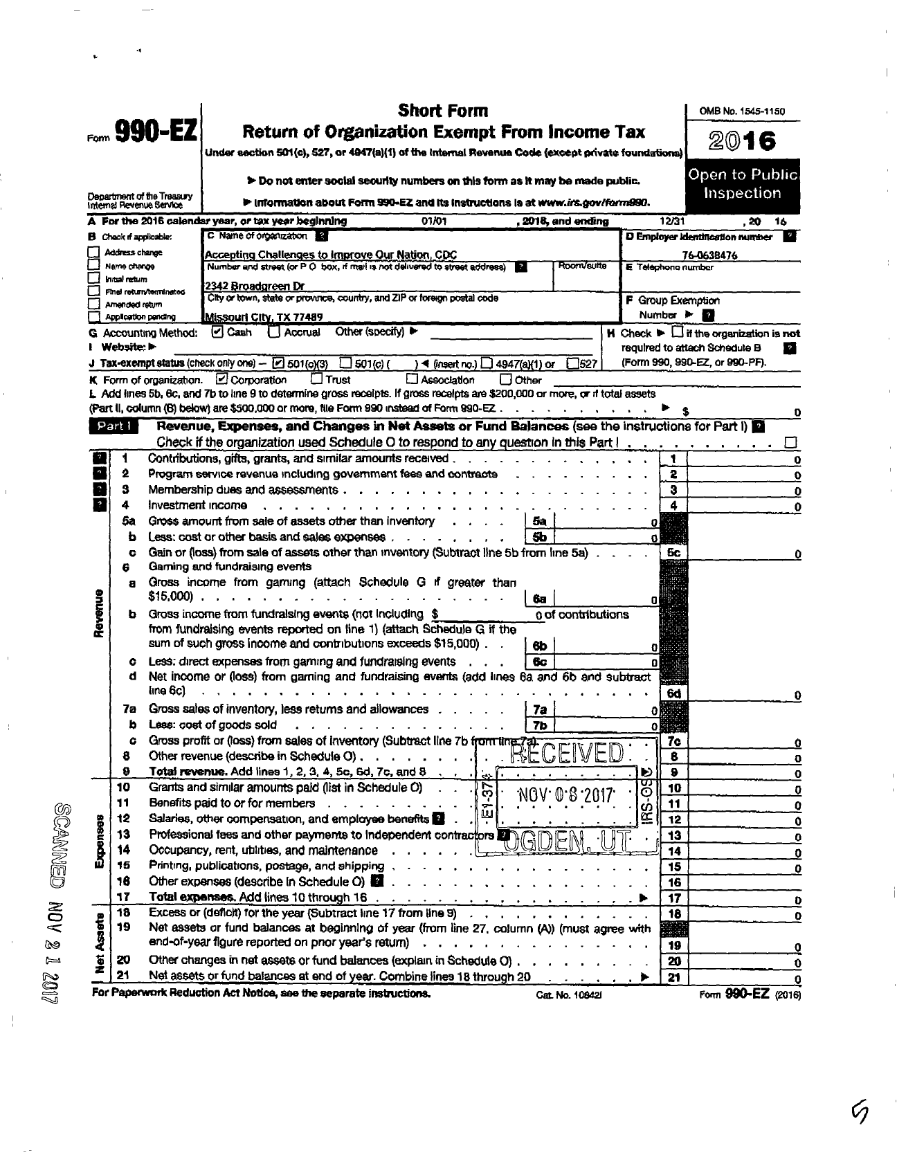 Image of first page of 2016 Form 990EZ for Action CDC