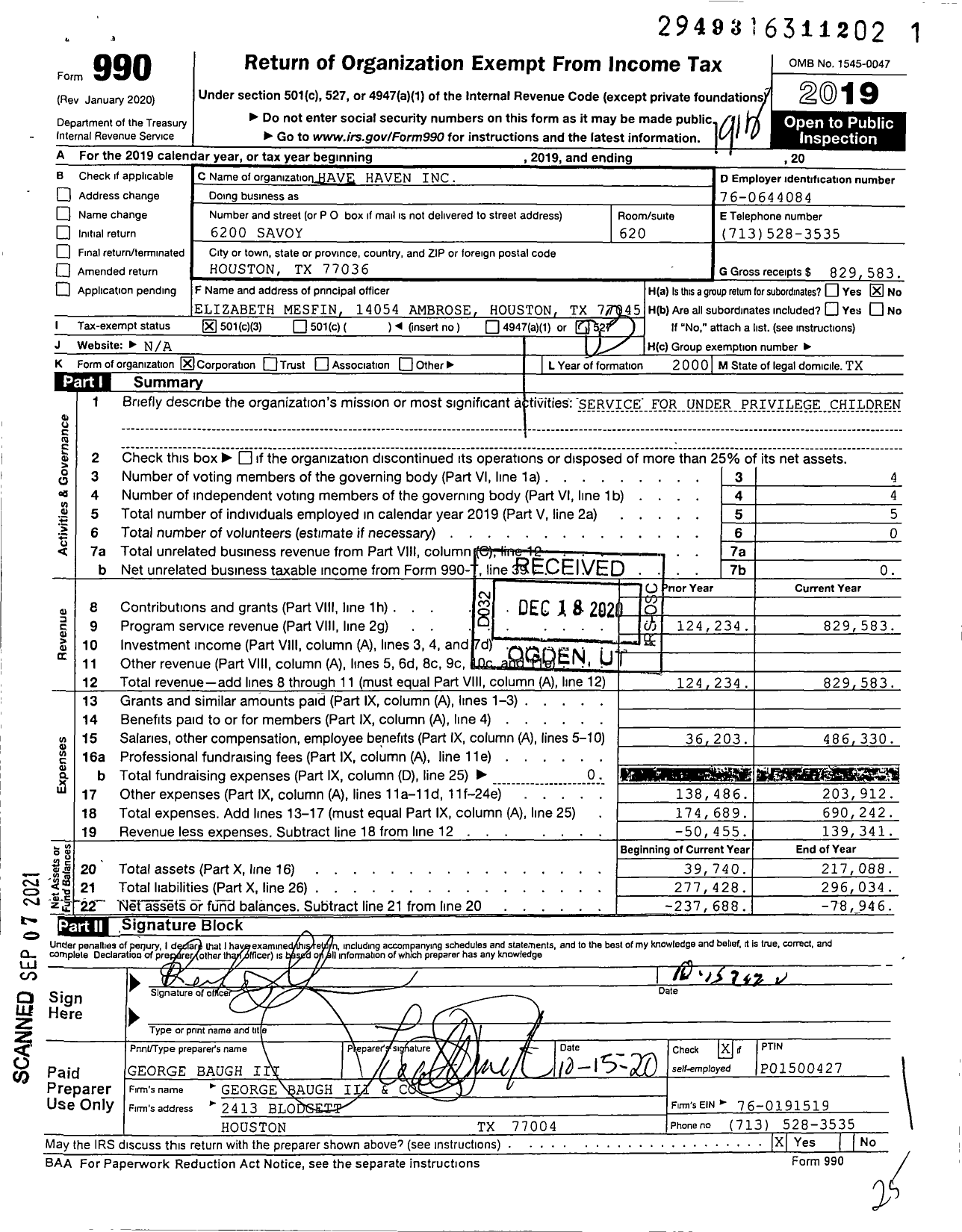 Image of first page of 2019 Form 990 for Have Haven