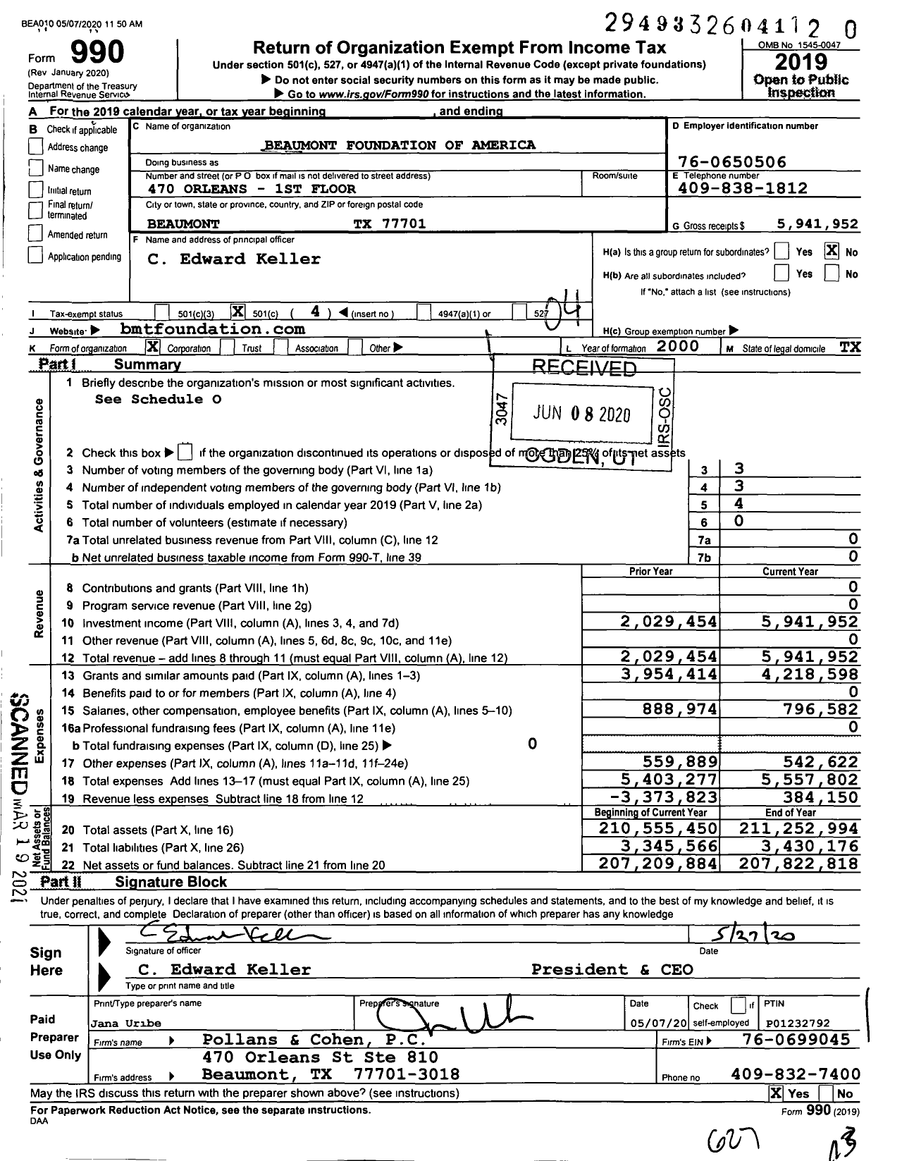 2019 Form 990 for Beaumont Foundation of America Cause IQ