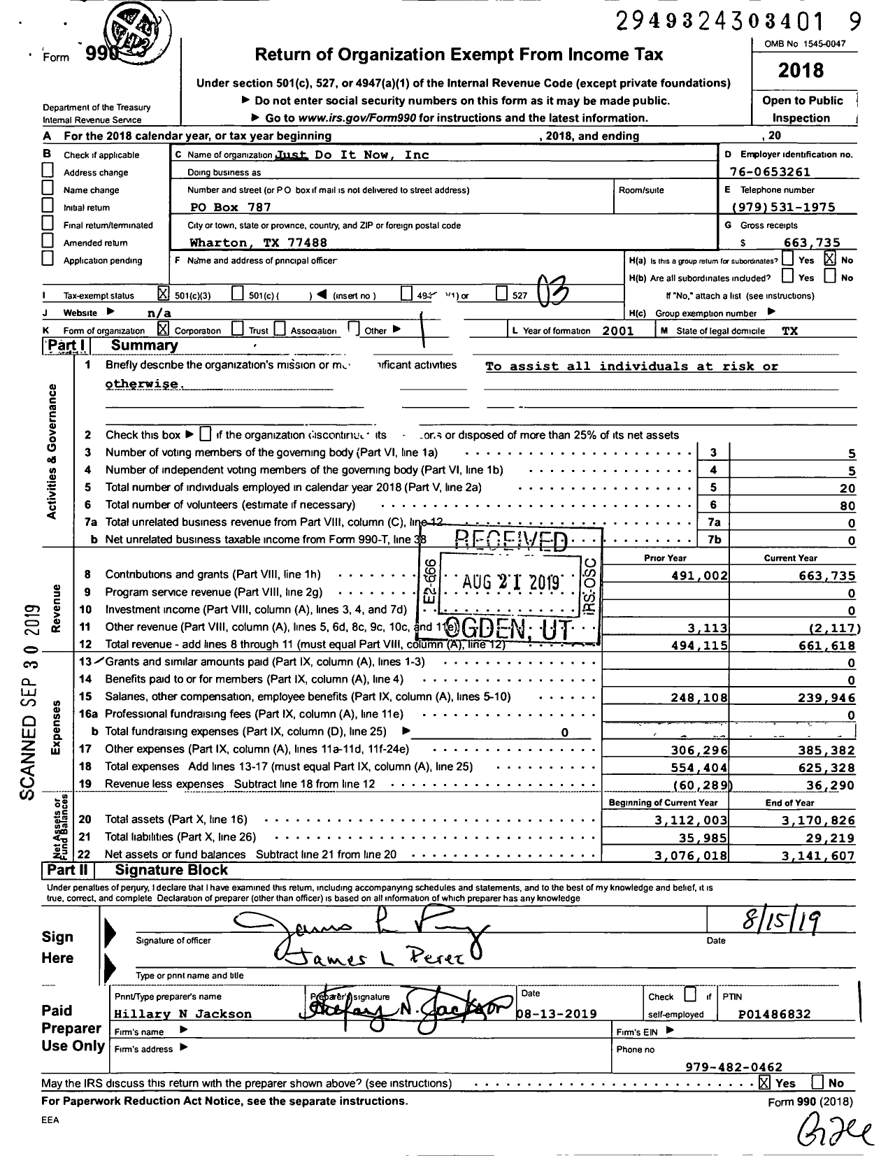 Image of first page of 2018 Form 990 for Just Do It Now