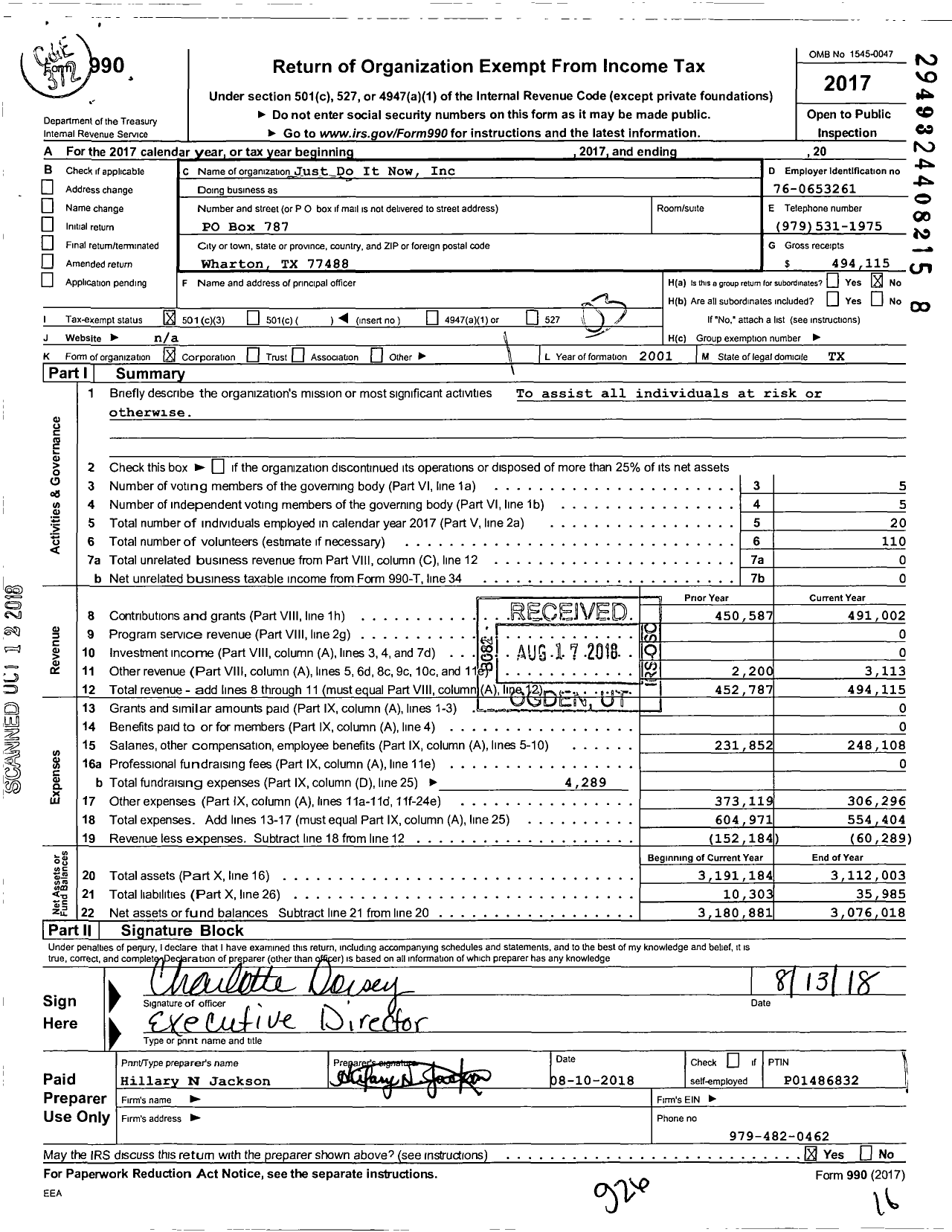 Image of first page of 2017 Form 990 for Just Do It Now