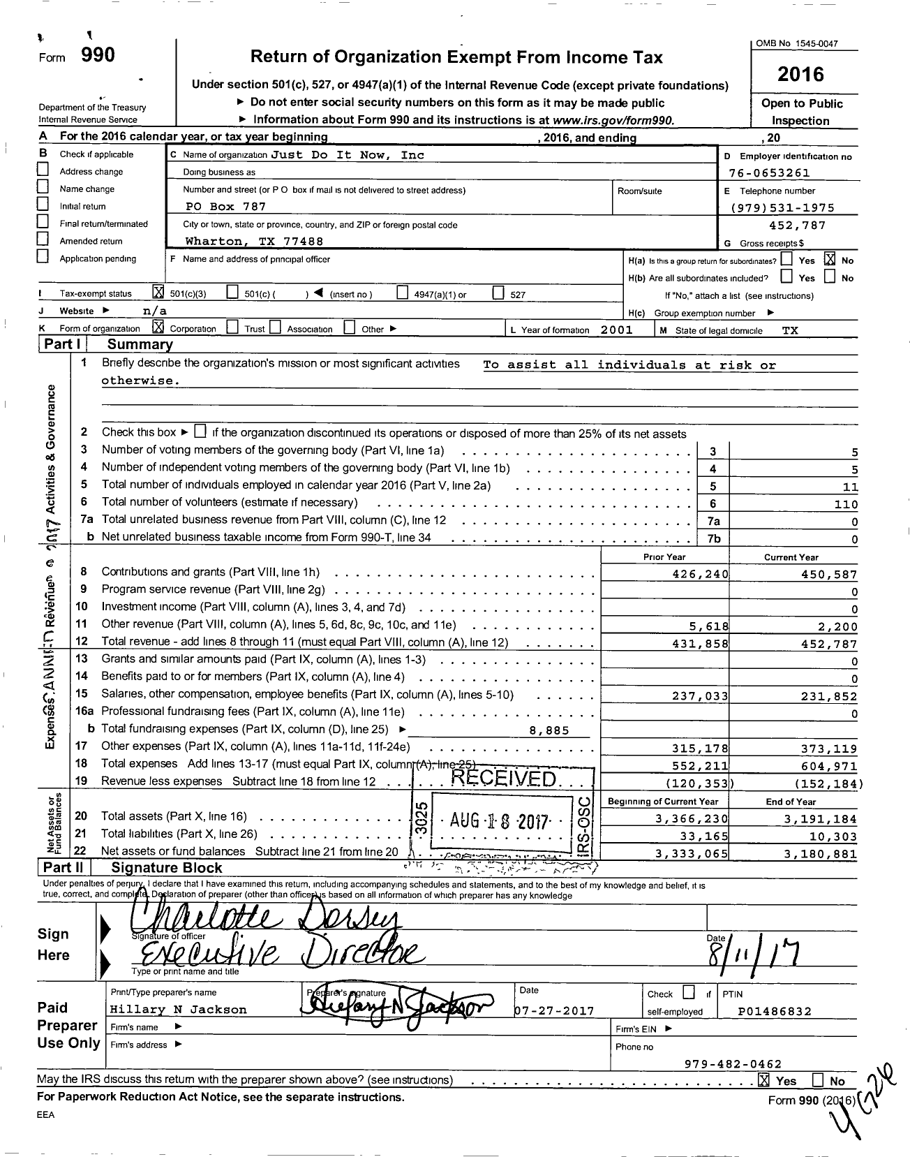 Image of first page of 2016 Form 990 for Just Do It Now