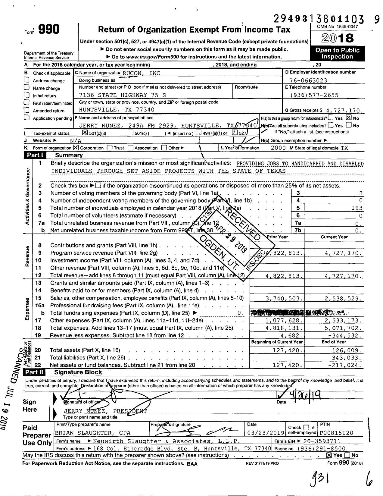 Image of first page of 2018 Form 990 for Rucon