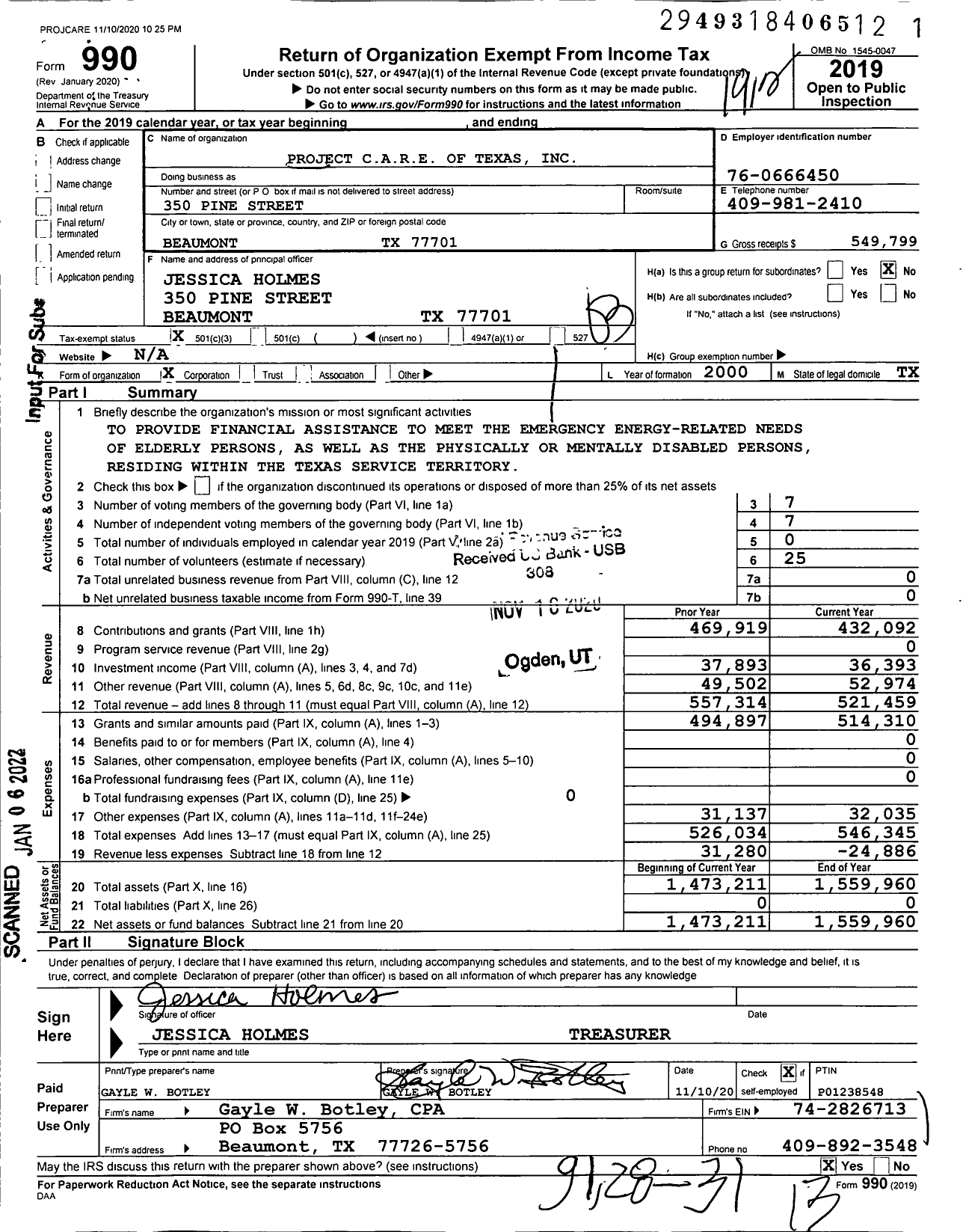 Image of first page of 2019 Form 990 for Project Care of Texas