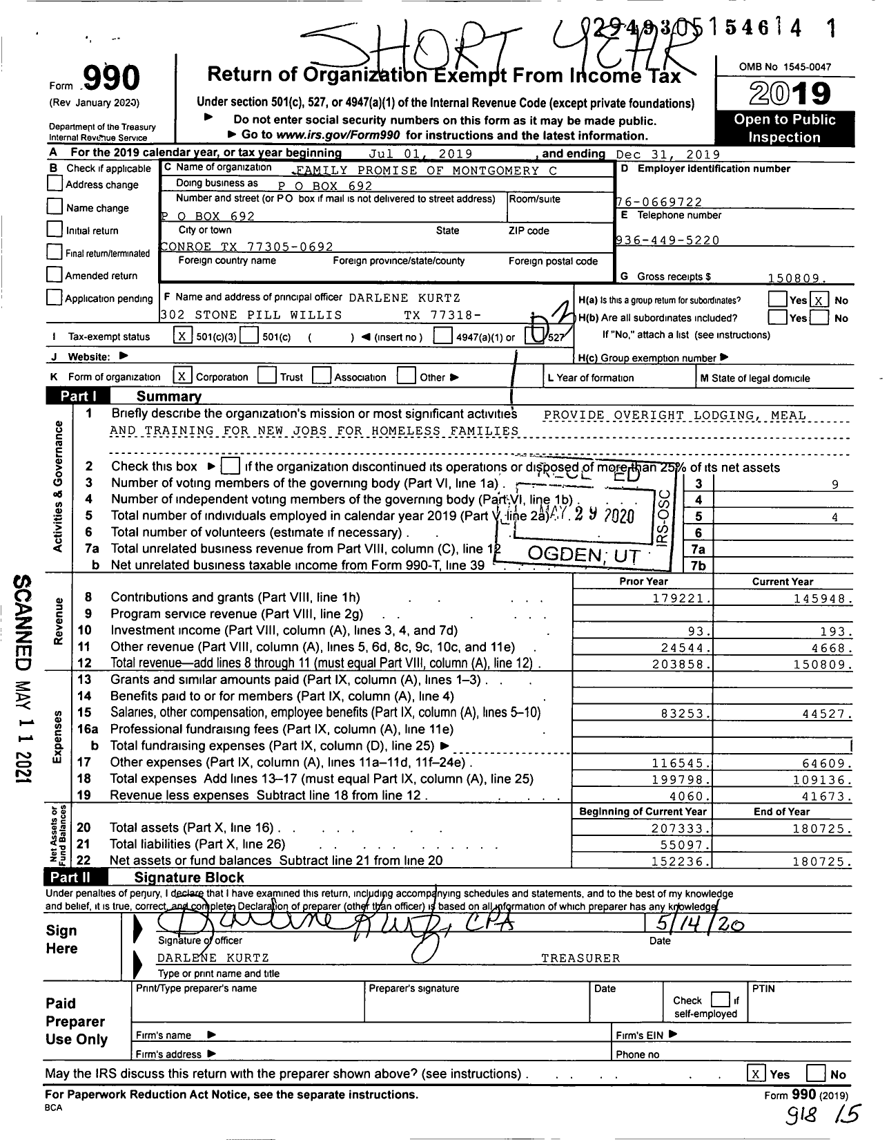 Image of first page of 2019 Form 990 for Family Promise of Montgomery County