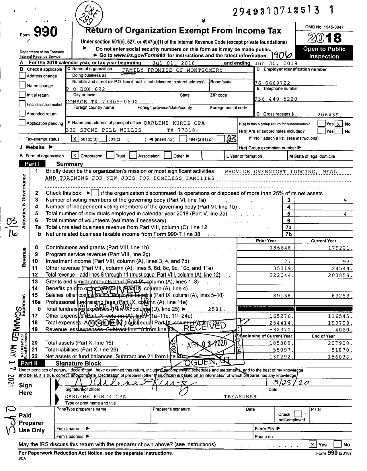 Image of first page of 2018 Form 990 for Family Promise of Montgomery County