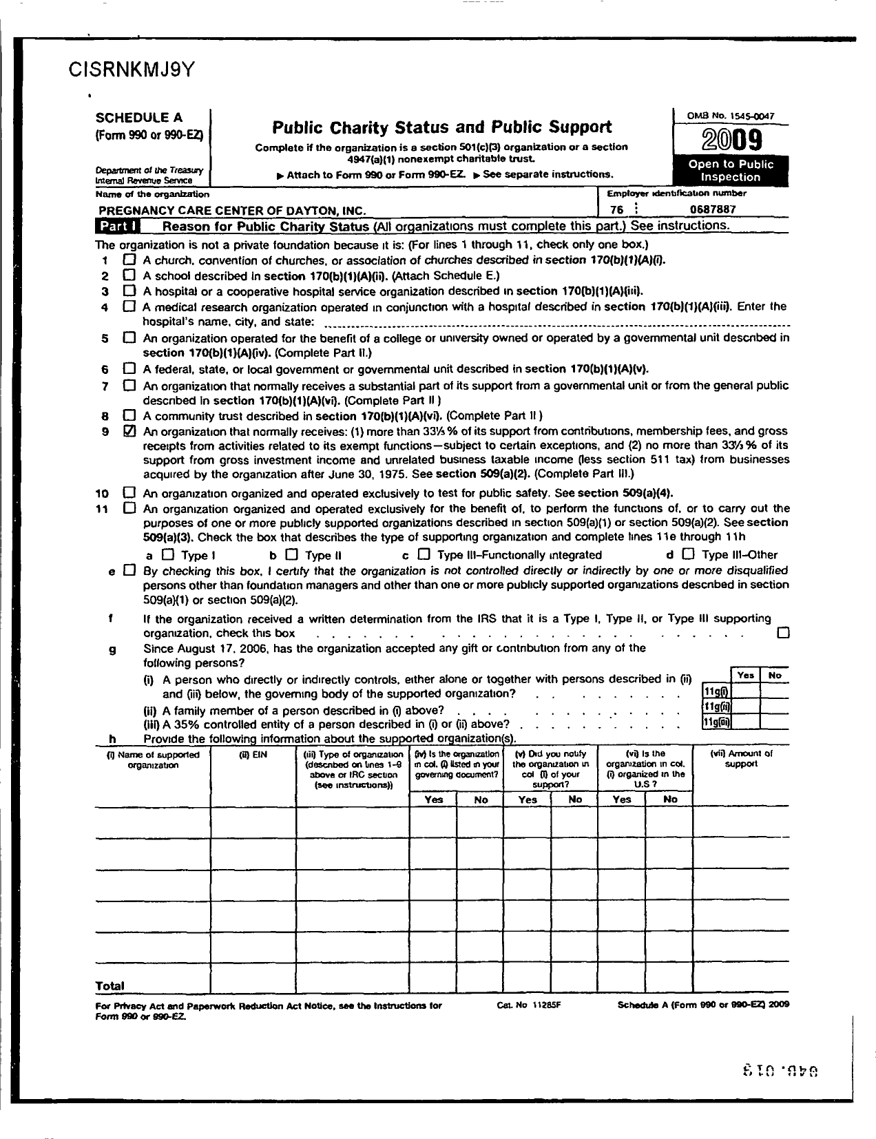 Image of first page of 2009 Form 990ER for Pregnancy Care Center of Dayton