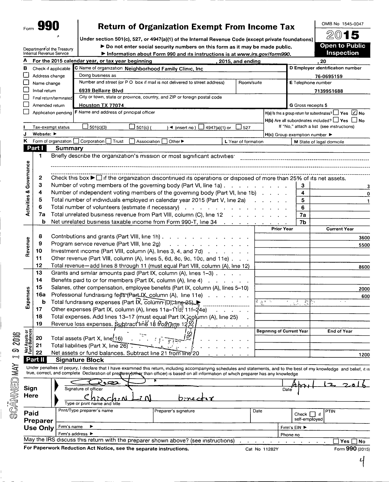 Image of first page of 2015 Form 990O for Neighborhood Family Clinic