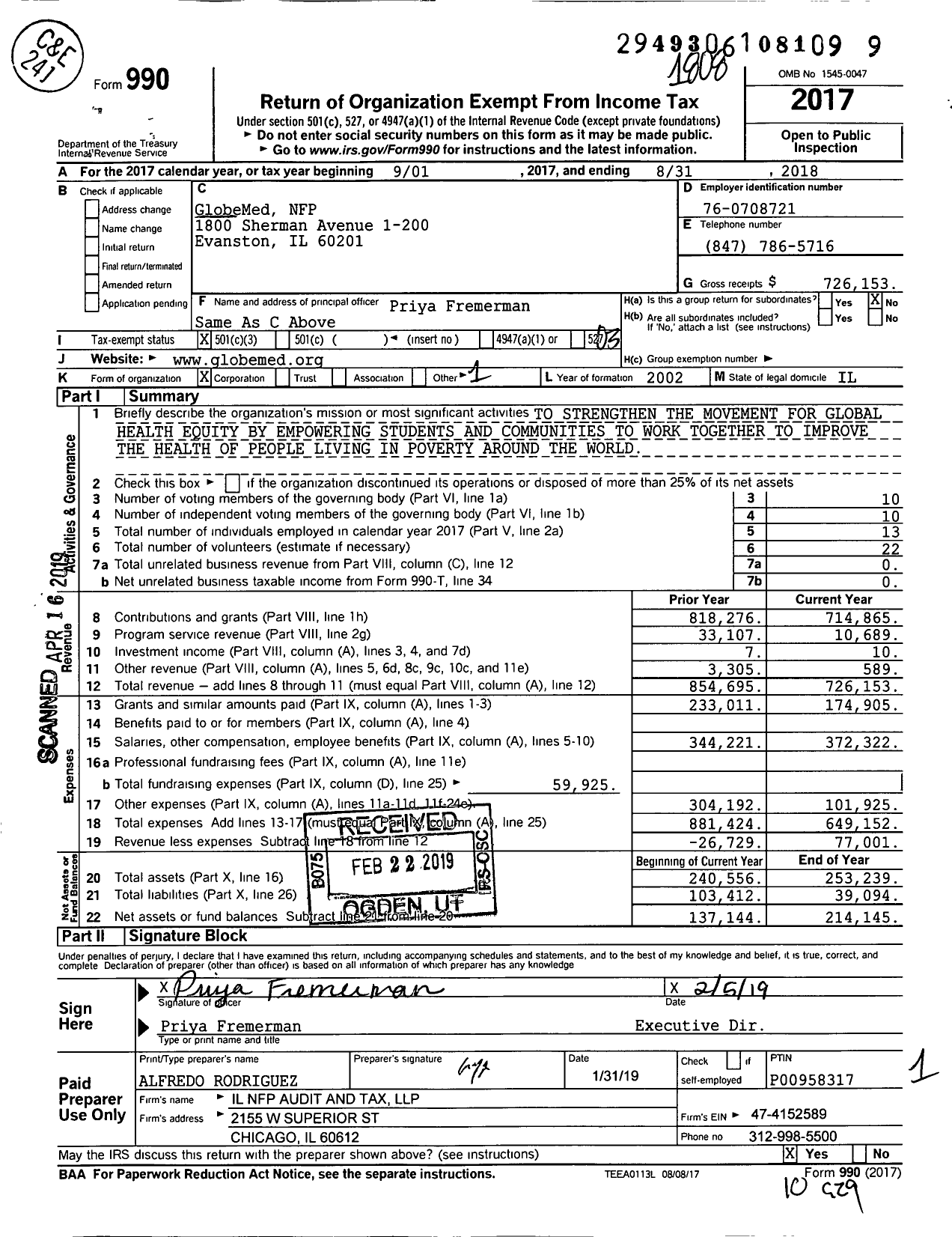 Image of first page of 2017 Form 990 for GlobeMed