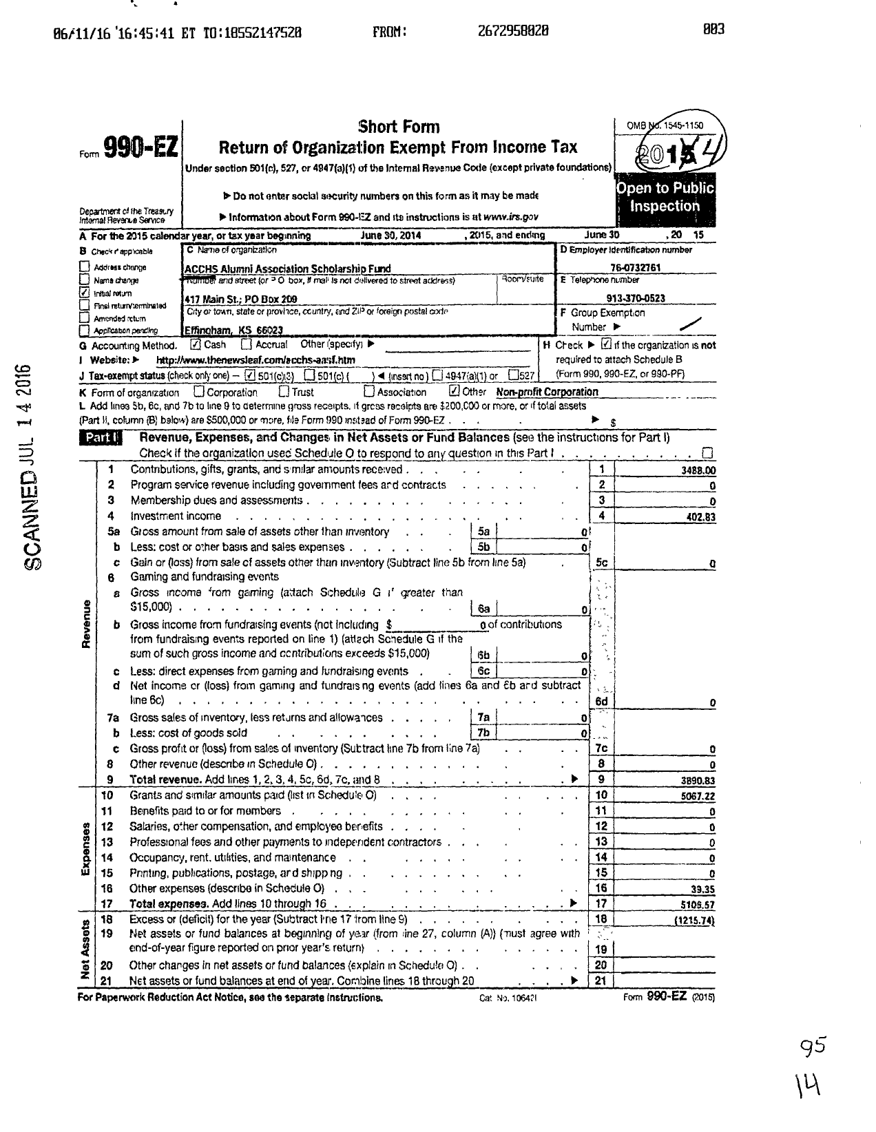 Image of first page of 2014 Form 990EZ for Acchs Alumni Association Scholarship Foundation