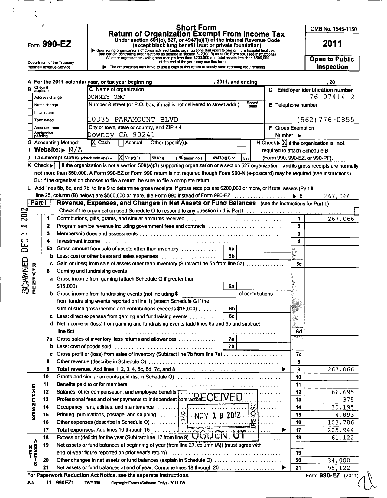 Image of first page of 2011 Form 990EZ for La Disciple Church