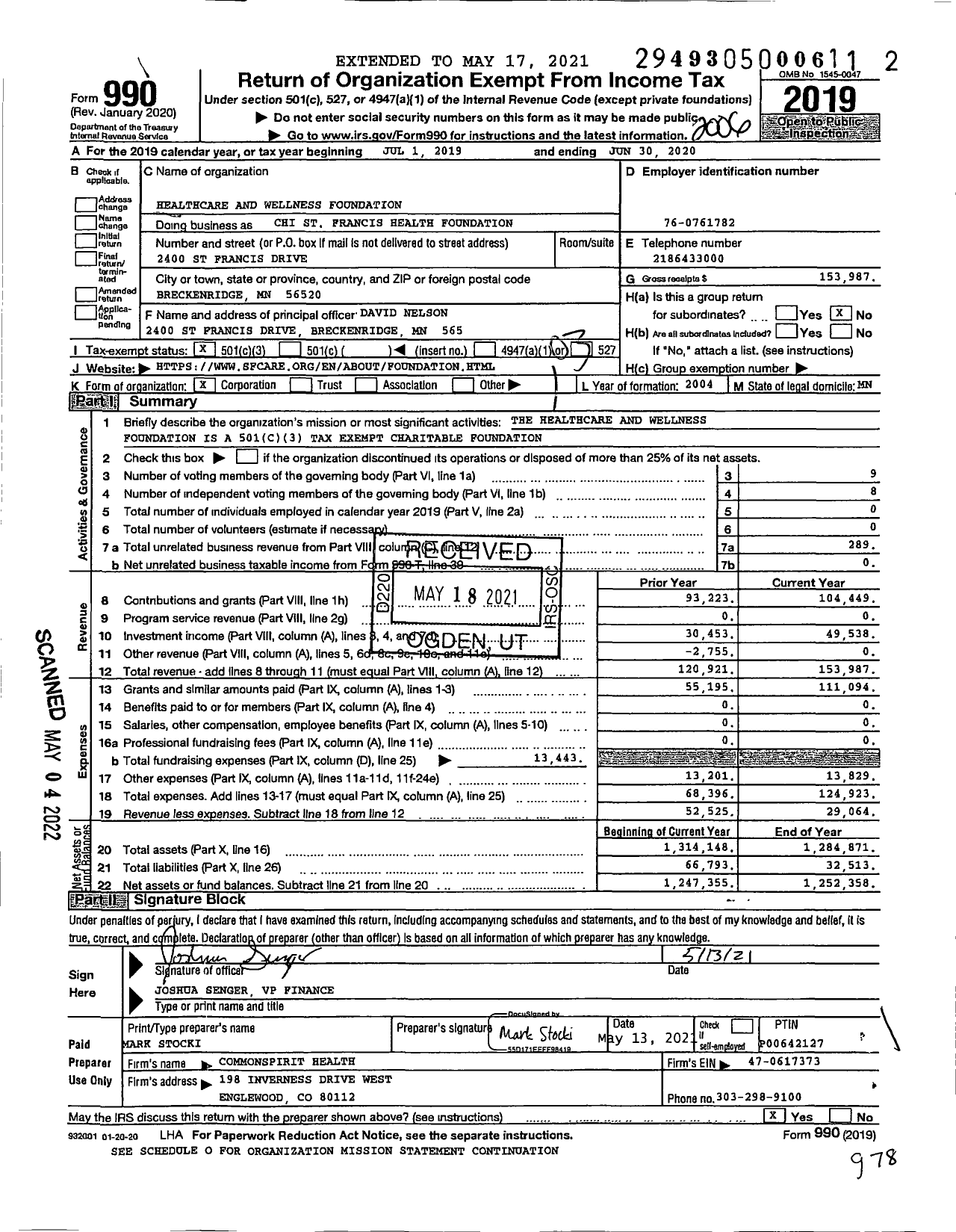 Image of first page of 2019 Form 990 for CHI St Francis Health Foundation