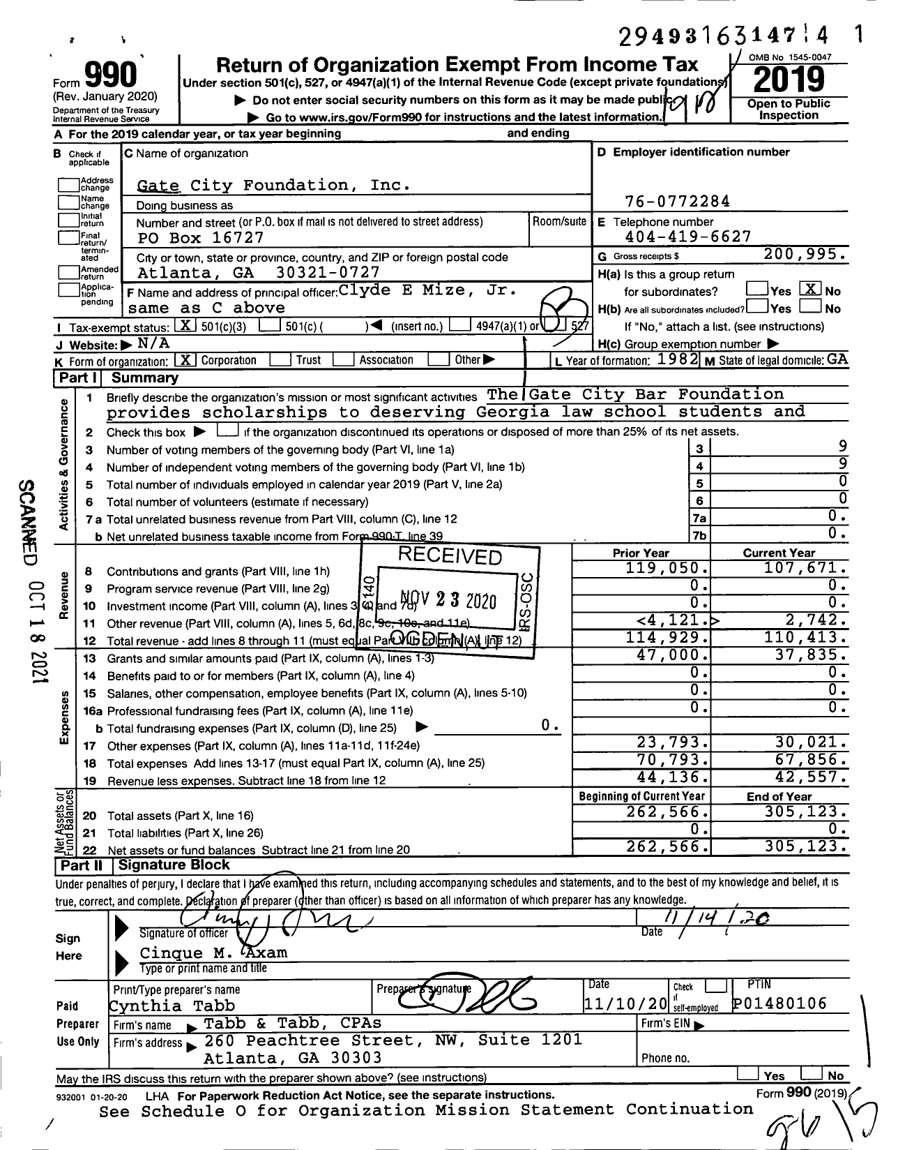 Image of first page of 2019 Form 990 for Gate City Foundation