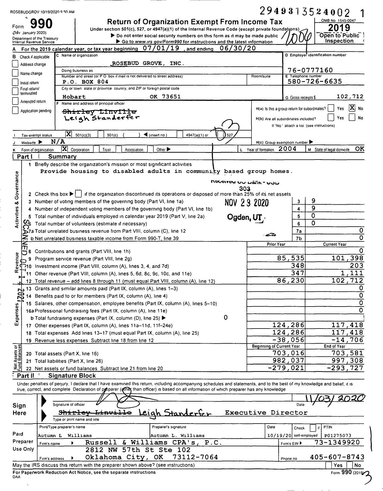 Image of first page of 2019 Form 990 for Rosebud Grove