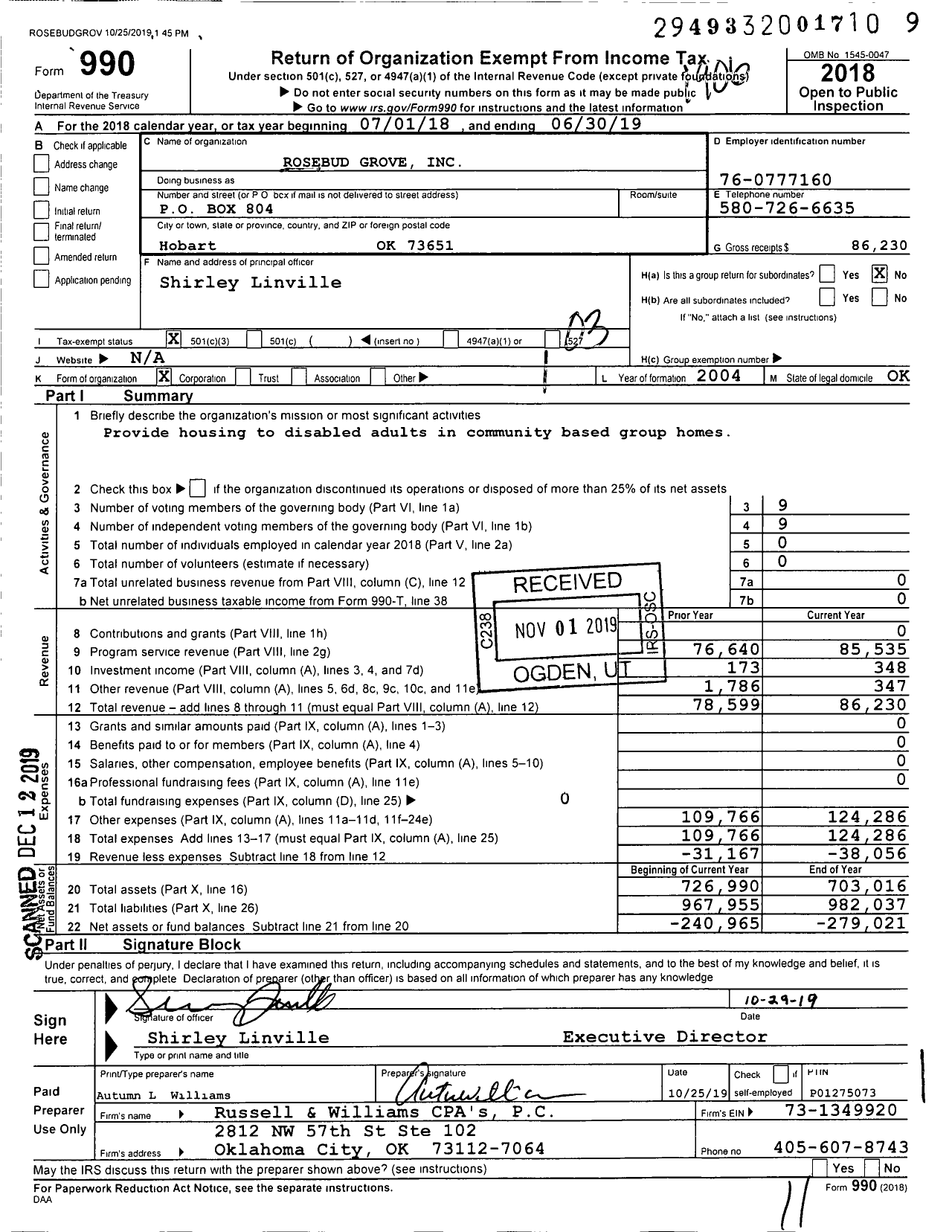 Image of first page of 2018 Form 990 for Rosebud Grove