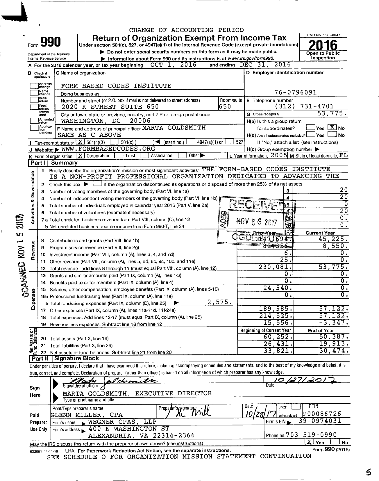 Image of first page of 2016 Form 990 for Form-Based Codes Institute