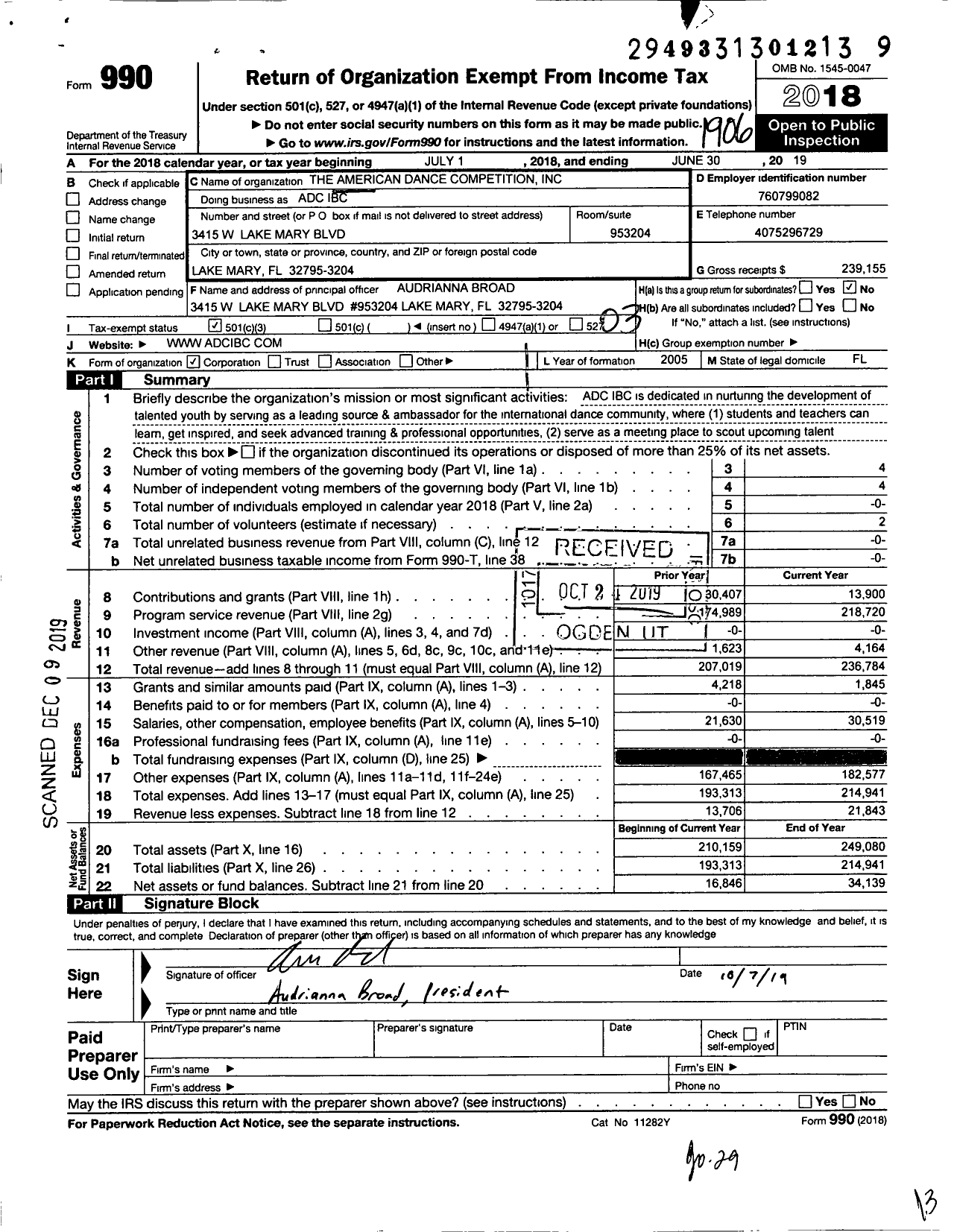 Image of first page of 2018 Form 990 for Adc Ibc
