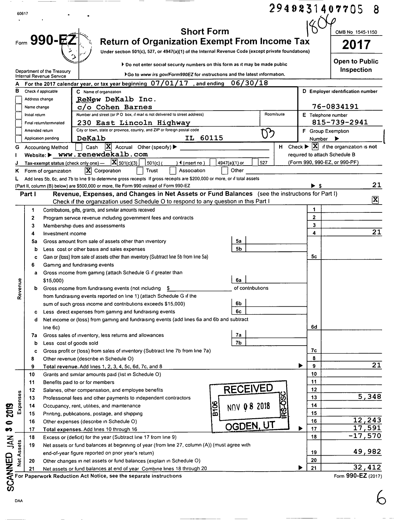 Image of first page of 2017 Form 990EZ for Proudly DeKalb