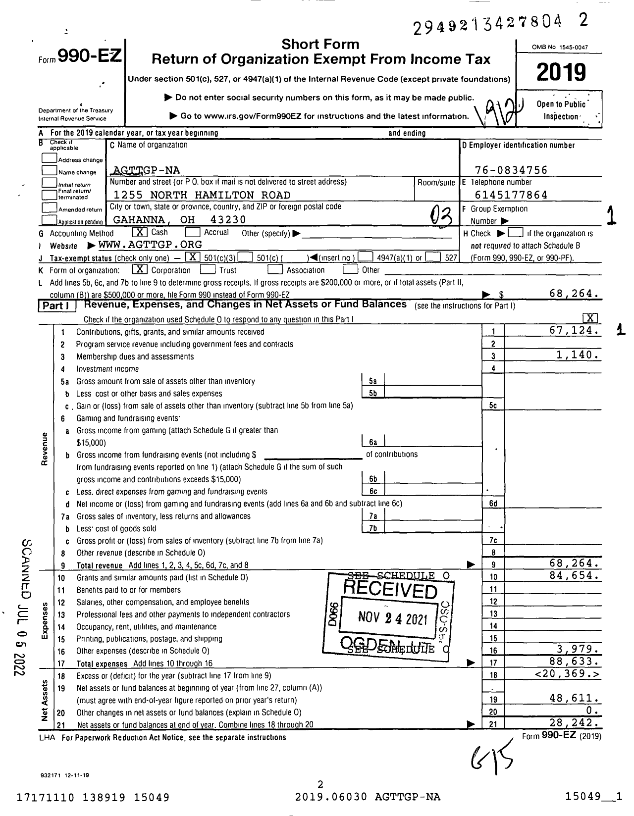 Image of first page of 2019 Form 990EZ for Agttgp-Na