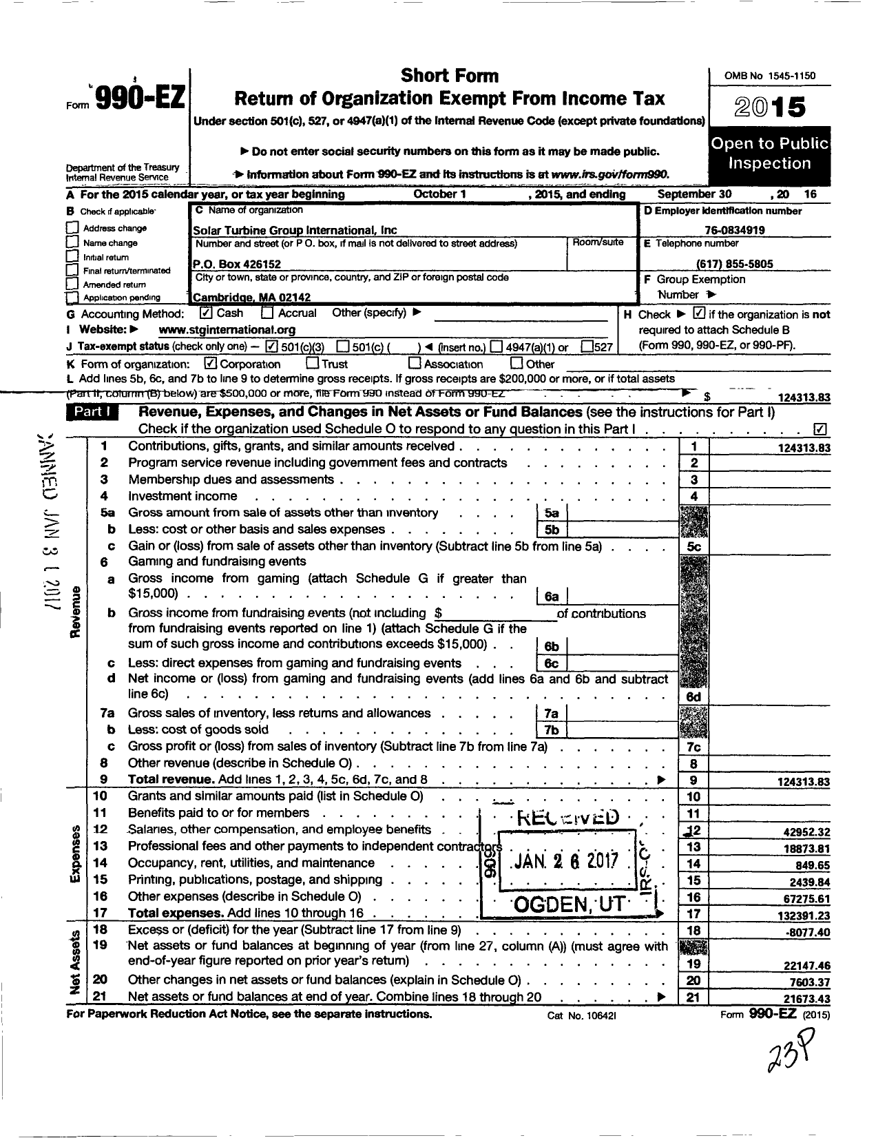 Image of first page of 2015 Form 990EZ for Solar Turbine Group International