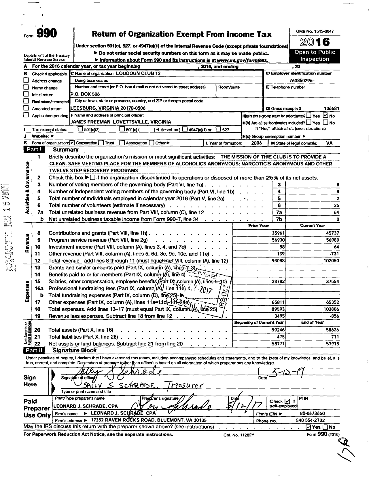 Image of first page of 2016 Form 990O for Loudoun Club 12