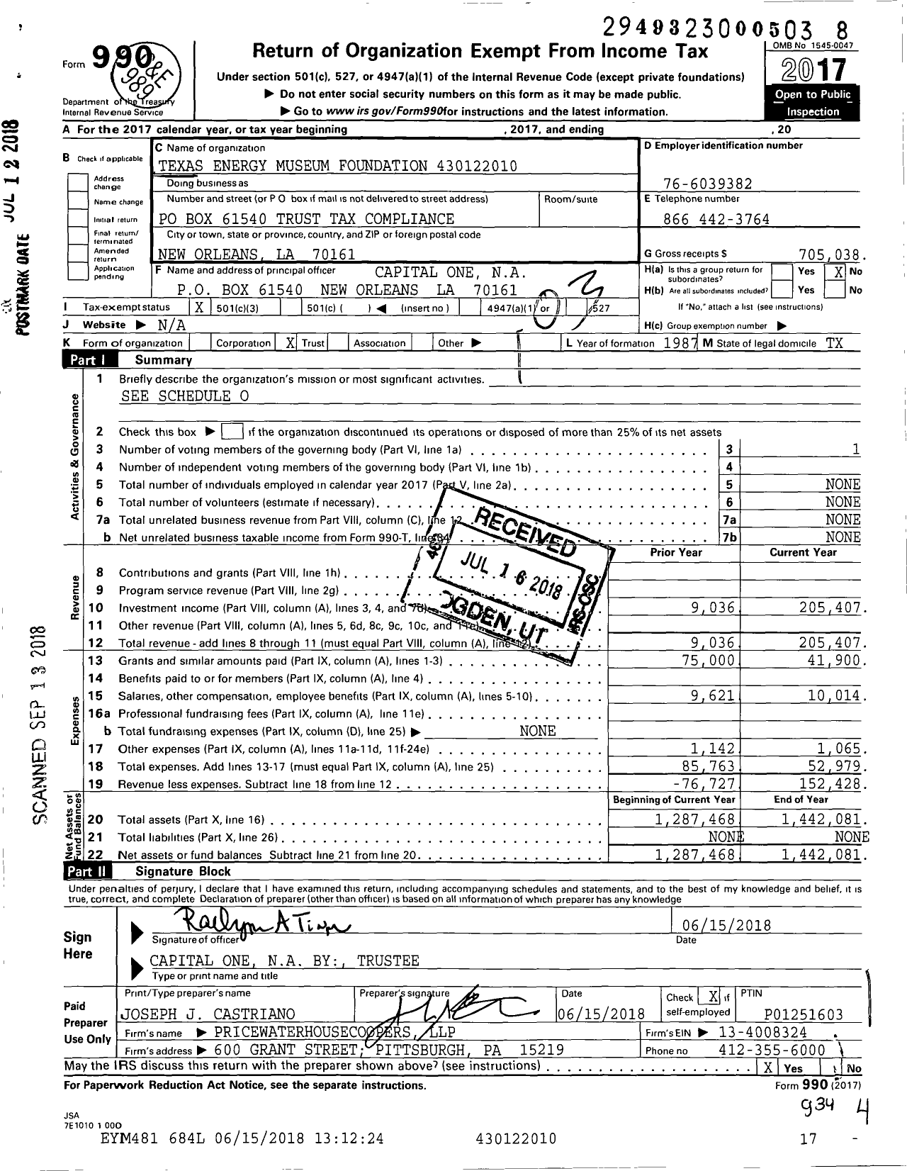 Image of first page of 2017 Form 990 for Texas Energy Museum Foundation