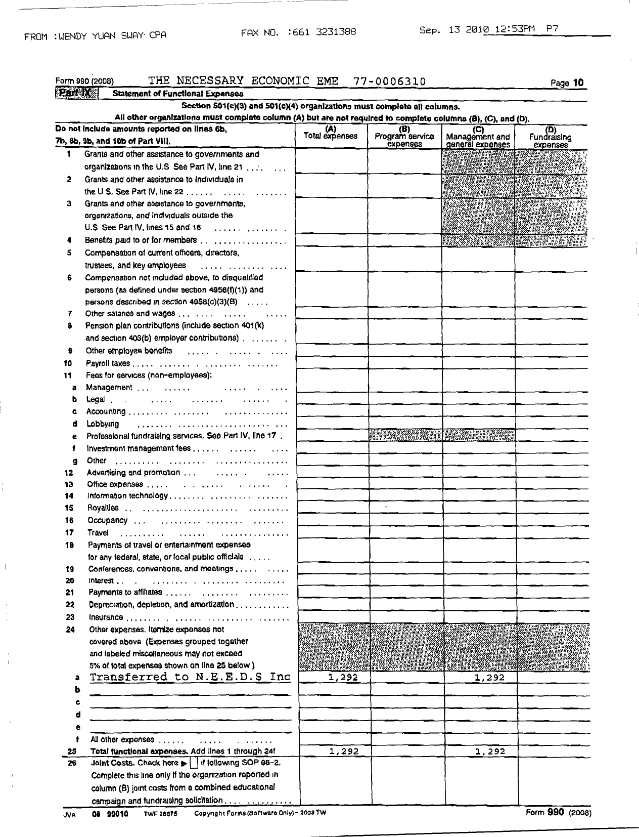 Image of first page of 2008 Form 990R for N E E D S Center Committee