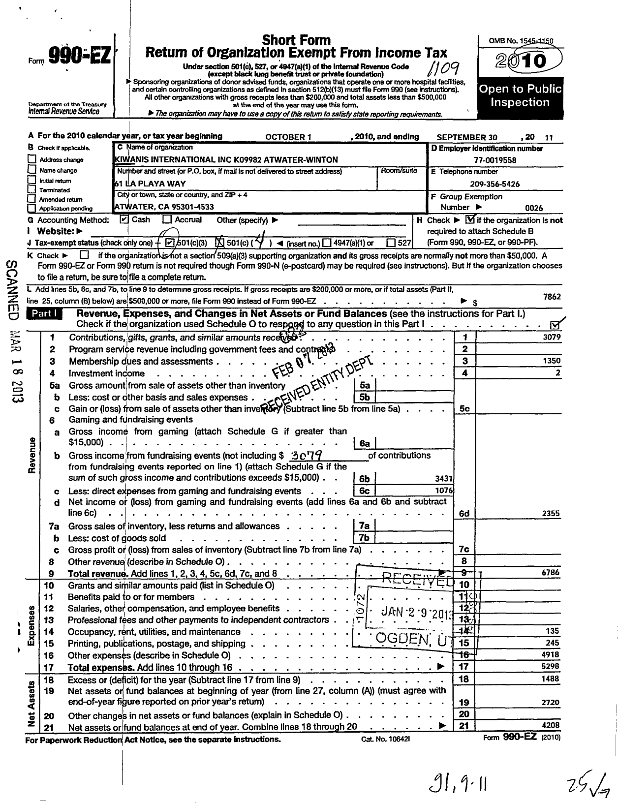 Image of first page of 2010 Form 990EO for Kiwanis International