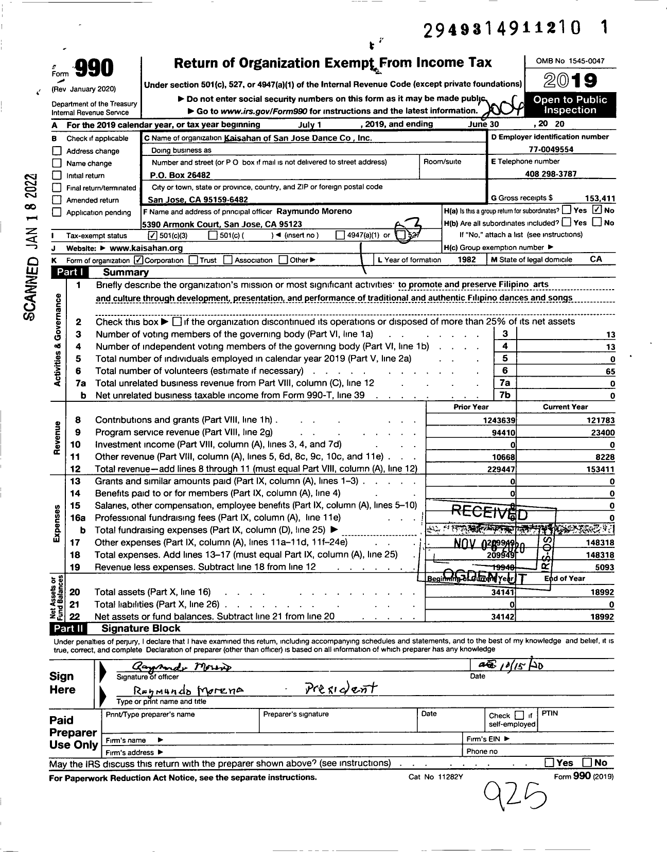 Image of first page of 2019 Form 990 for Kaisahan of San Jose