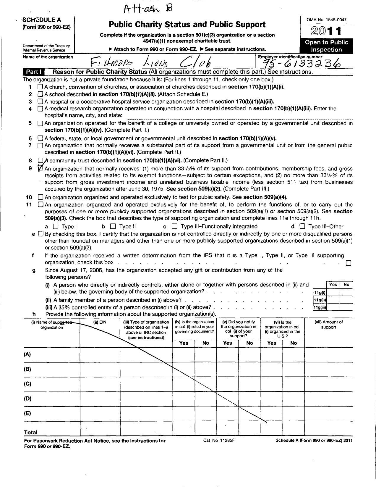 Image of first page of 2010 Form 990EOR for Fillmore Lions Club Boy Scouts Foundation