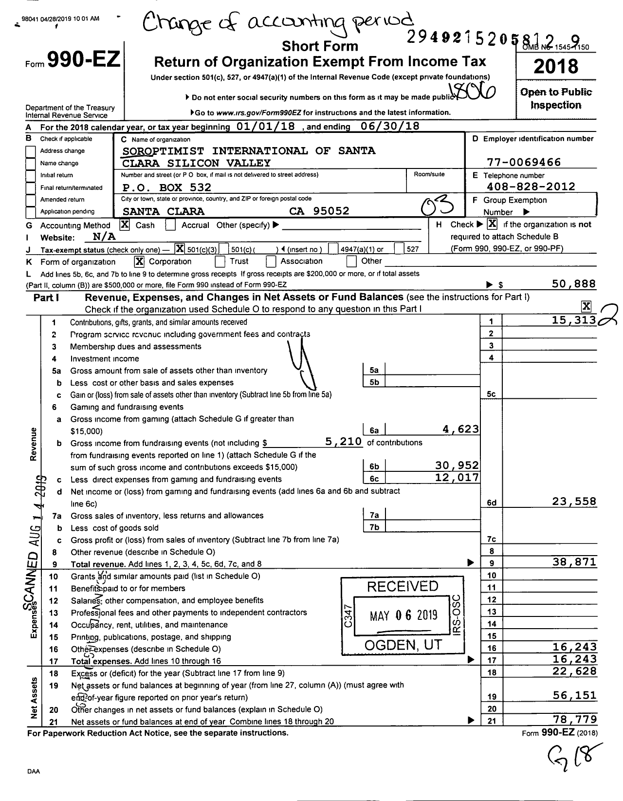 Image of first page of 2017 Form 990EZ for Soroptimist International of Santa Clara Silicon Valley