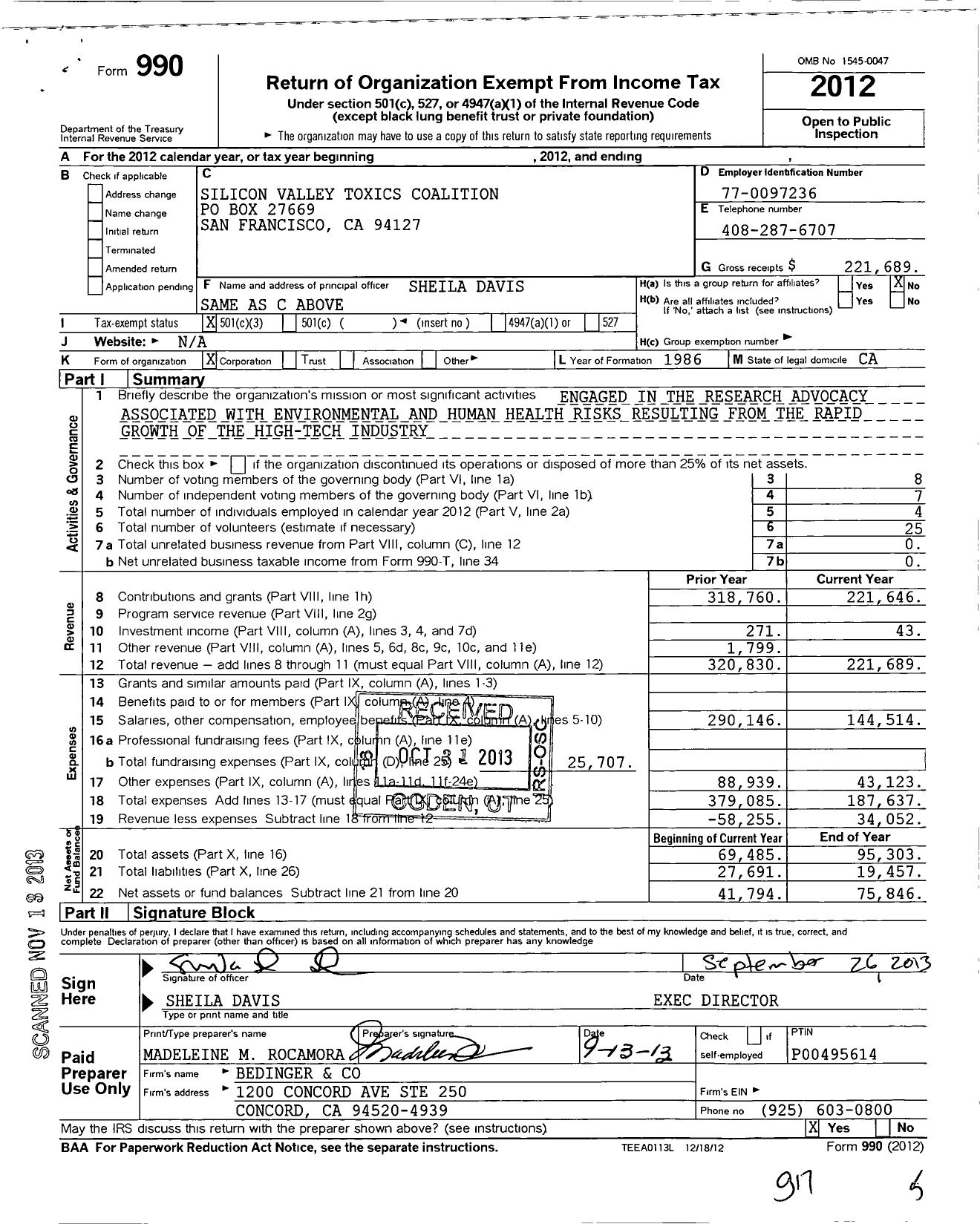 Image of first page of 2012 Form 990 for Silicon Valley Toxics Coalition