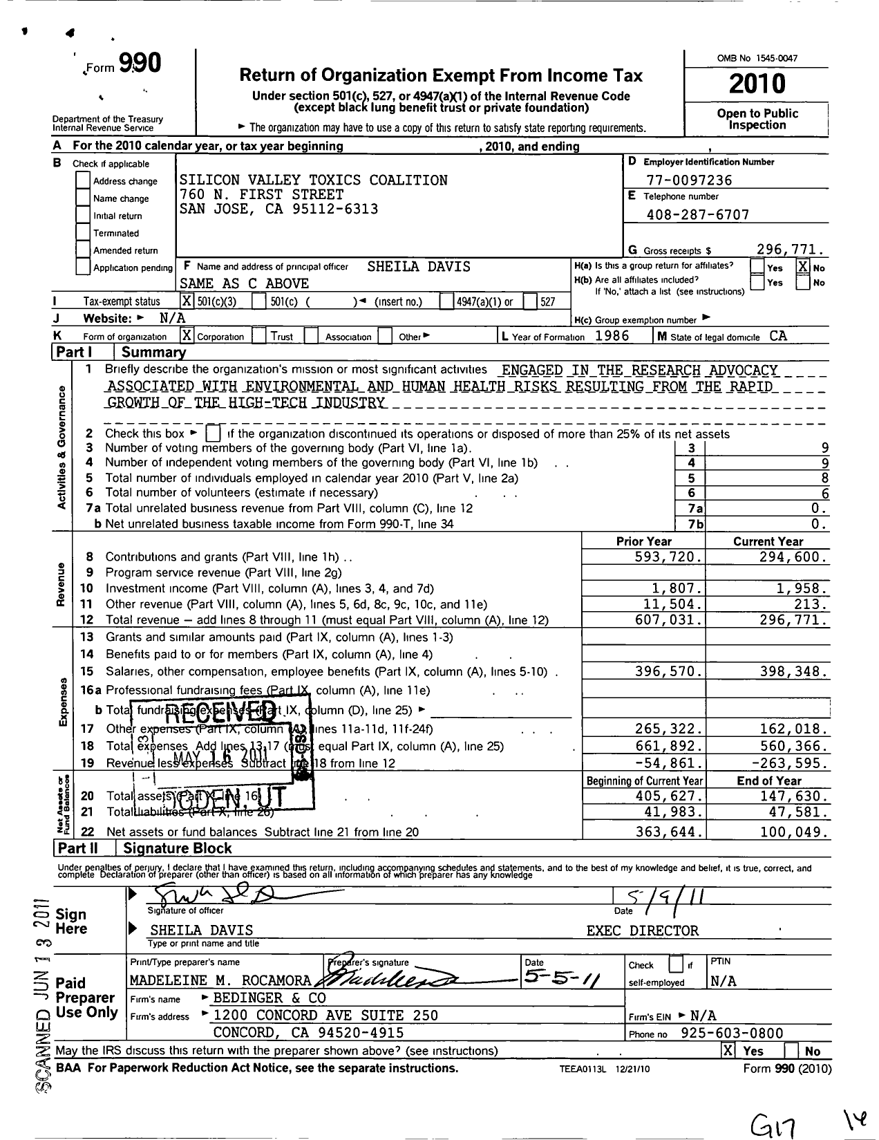 Image of first page of 2010 Form 990 for Silicon Valley Toxics Coalition