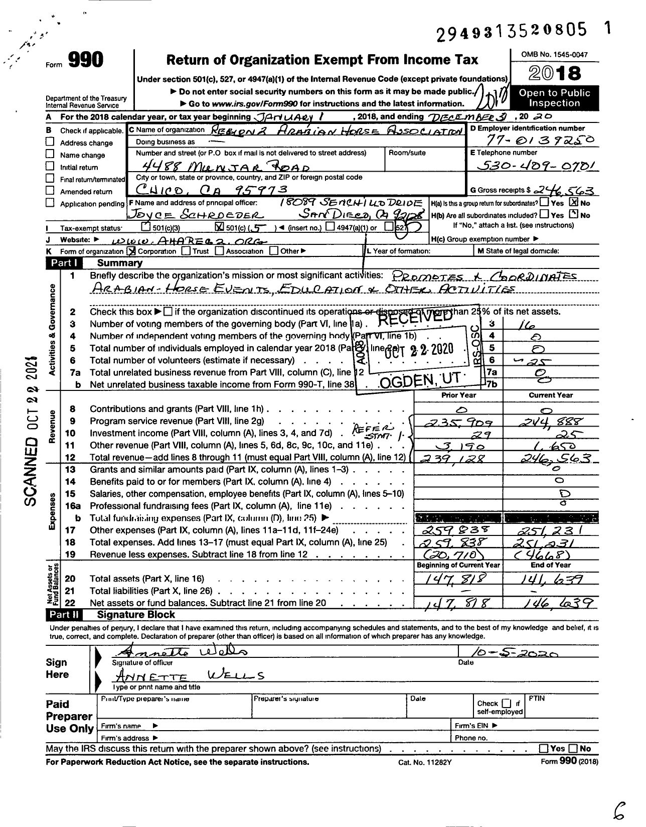 Image of first page of 2020 Form 990O for Region 2 Arabian Horse Association