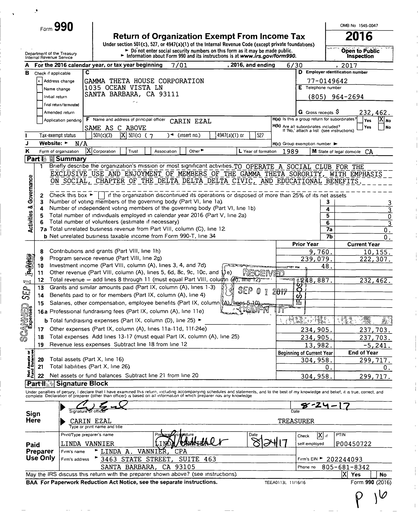 Image of first page of 2016 Form 990O for Gamma Theta House Corporation