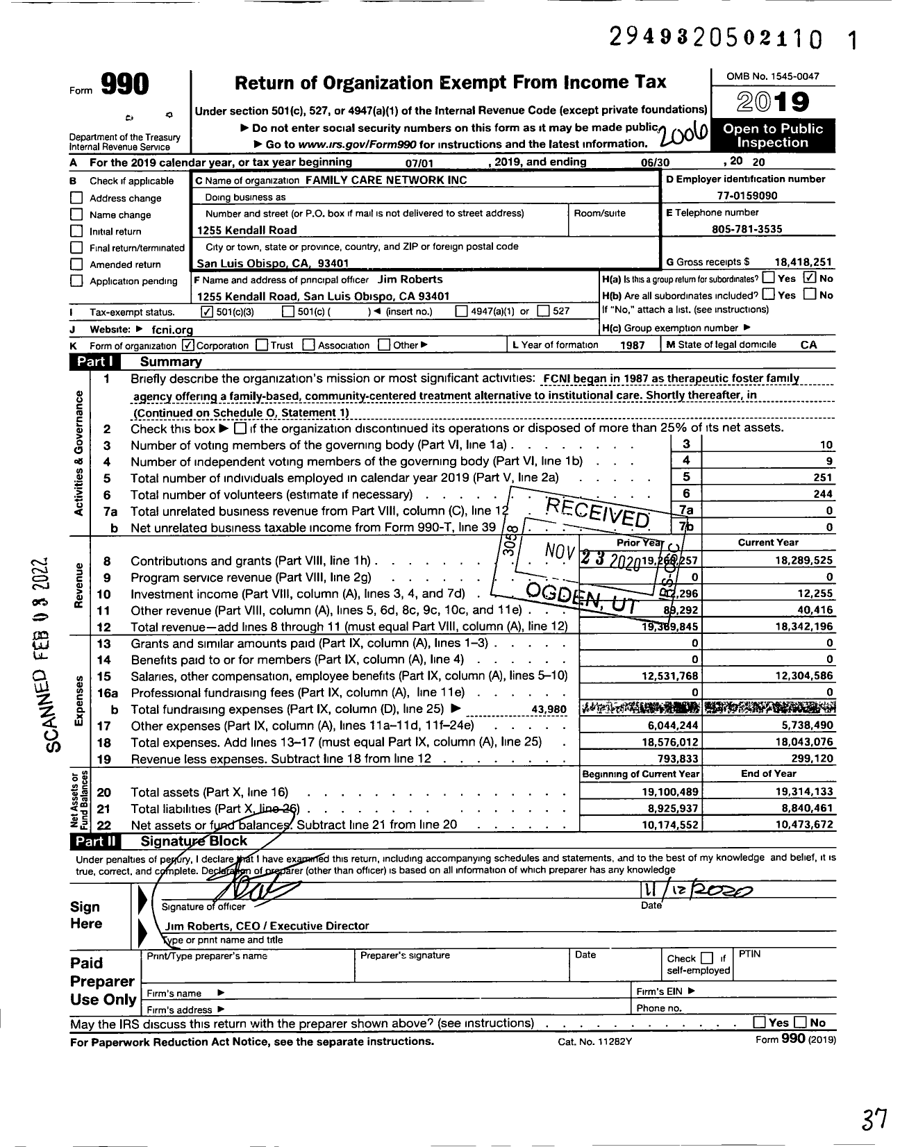 Image of first page of 2019 Form 990 for Family Care Network (FCNI)