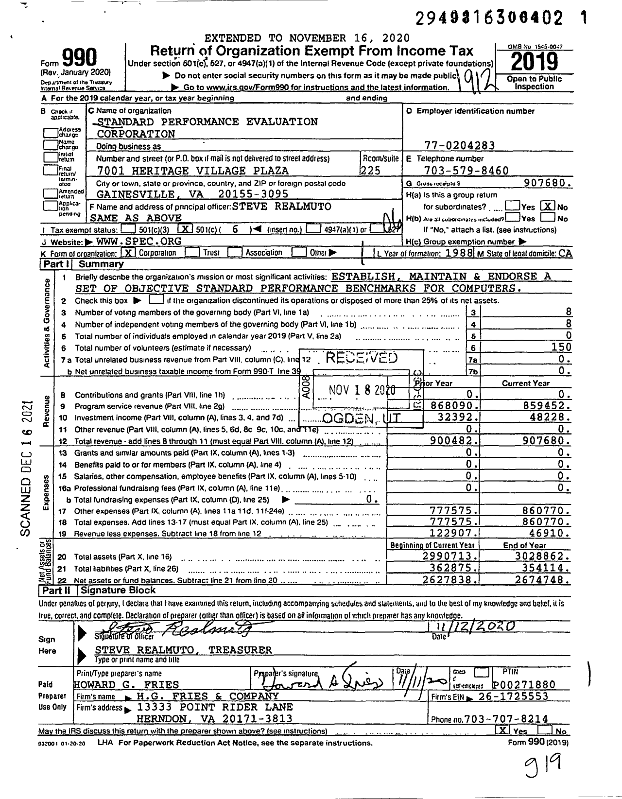 Image of first page of 2019 Form 990O for Standard Performance Evaluation Corporation